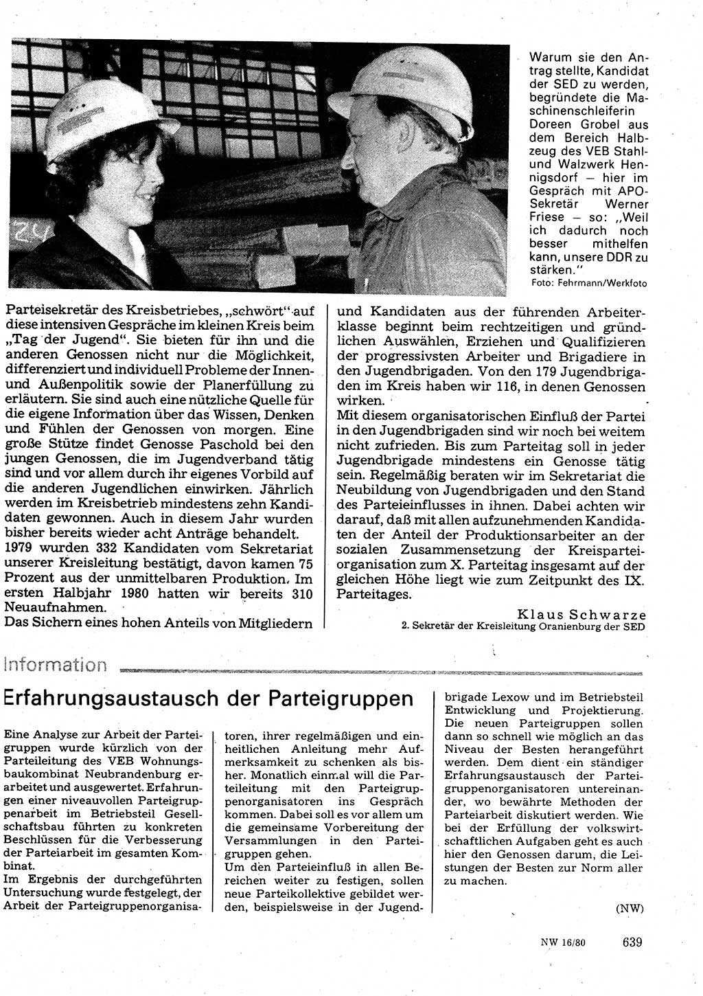 Neuer Weg (NW), Organ des Zentralkomitees (ZK) der SED (Sozialistische Einheitspartei Deutschlands) für Fragen des Parteilebens, 35. Jahrgang [Deutsche Demokratische Republik (DDR)] 1980, Seite 639 (NW ZK SED DDR 1980, S. 639)