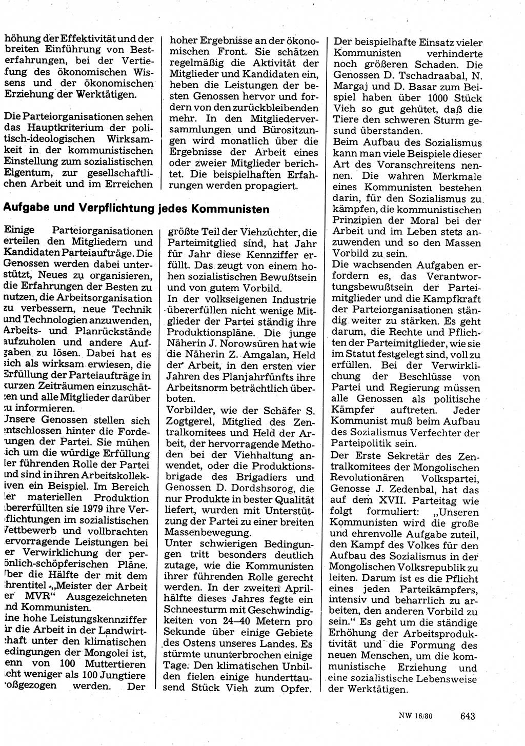 Neuer Weg (NW), Organ des Zentralkomitees (ZK) der SED (Sozialistische Einheitspartei Deutschlands) für Fragen des Parteilebens, 35. Jahrgang [Deutsche Demokratische Republik (DDR)] 1980, Seite 643 (NW ZK SED DDR 1980, S. 643)