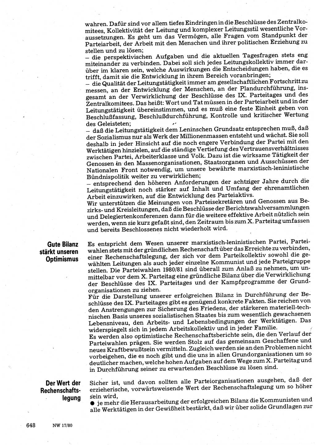 Neuer Weg (NW), Organ des Zentralkomitees (ZK) der SED (Sozialistische Einheitspartei Deutschlands) für Fragen des Parteilebens, 35. Jahrgang [Deutsche Demokratische Republik (DDR)] 1980, Seite 648 (NW ZK SED DDR 1980, S. 648)
