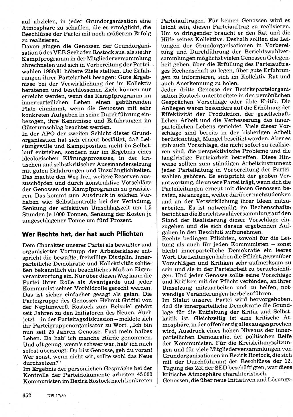 Neuer Weg (NW), Organ des Zentralkomitees (ZK) der SED (Sozialistische Einheitspartei Deutschlands) für Fragen des Parteilebens, 35. Jahrgang [Deutsche Demokratische Republik (DDR)] 1980, Seite 652 (NW ZK SED DDR 1980, S. 652)