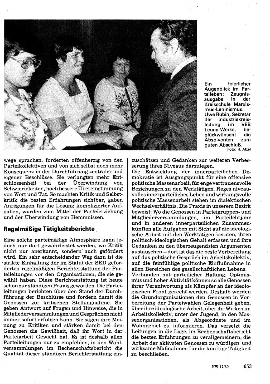 Neuer Weg (NW), Organ des Zentralkomitees (ZK) der SED (Sozialistische Einheitspartei Deutschlands) für Fragen des Parteilebens, 35. Jahrgang [Deutsche Demokratische Republik (DDR)] 1980, Seite 653 (NW ZK SED DDR 1980, S. 653)