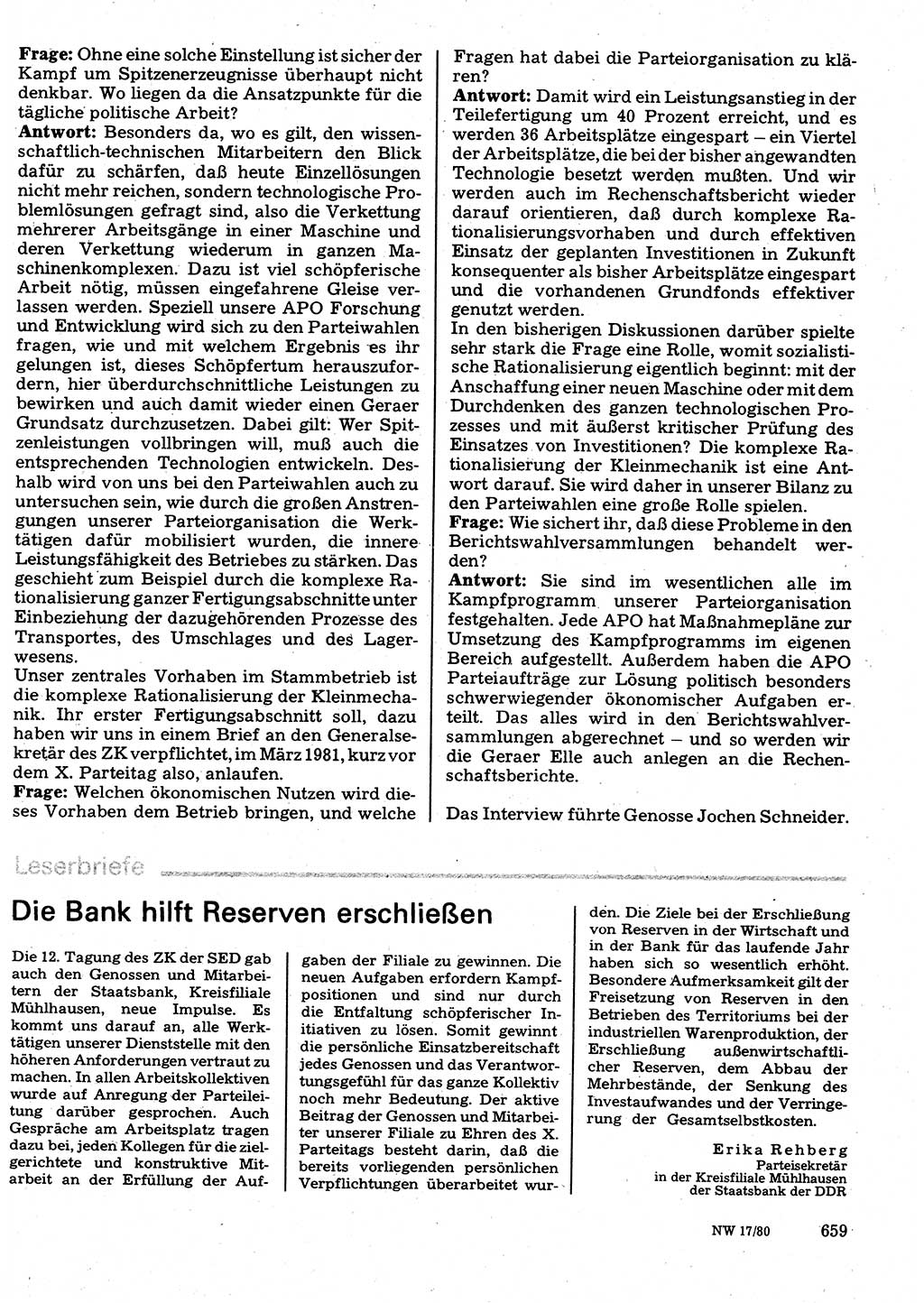 Neuer Weg (NW), Organ des Zentralkomitees (ZK) der SED (Sozialistische Einheitspartei Deutschlands) für Fragen des Parteilebens, 35. Jahrgang [Deutsche Demokratische Republik (DDR)] 1980, Seite 659 (NW ZK SED DDR 1980, S. 659)