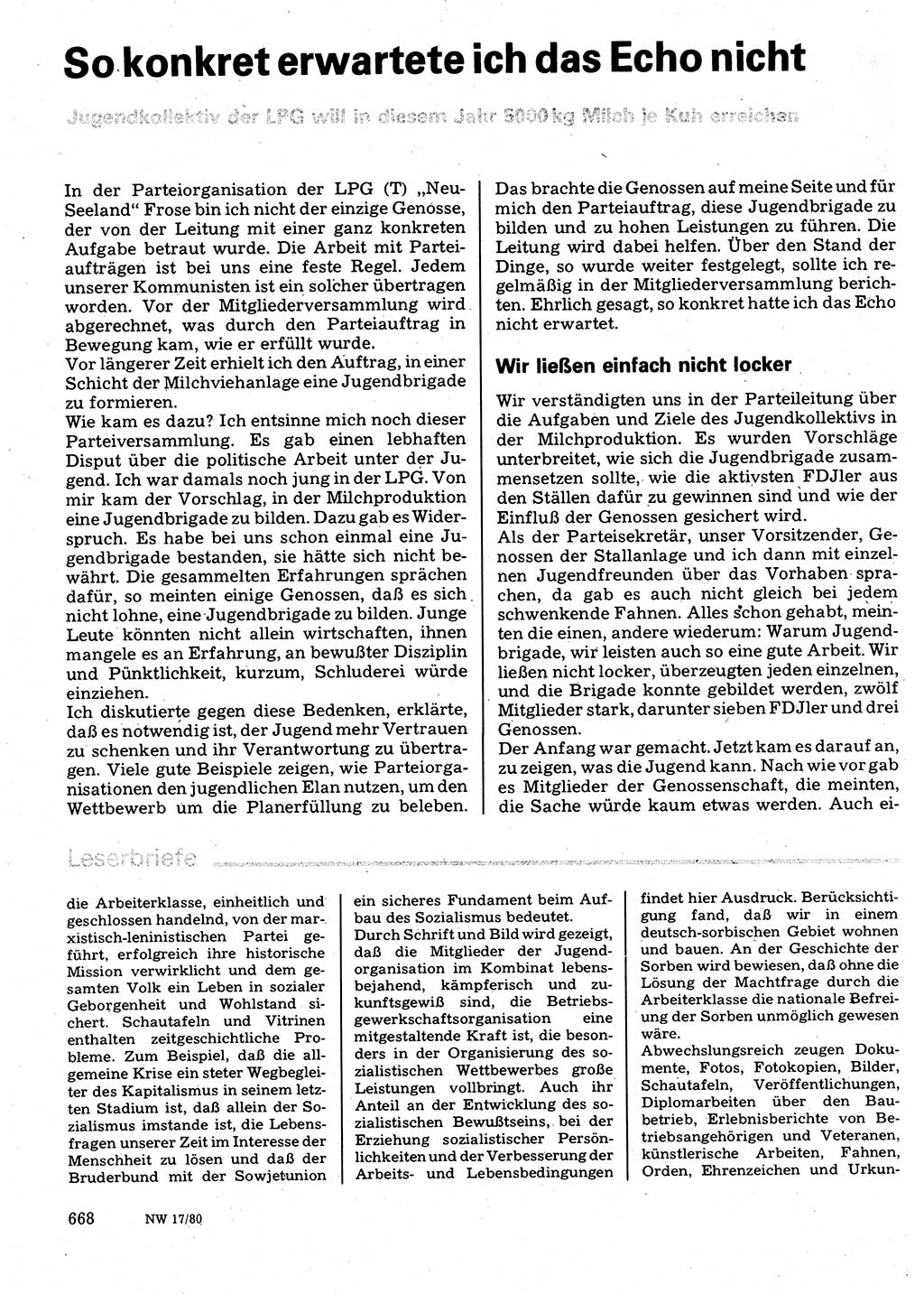 Neuer Weg (NW), Organ des Zentralkomitees (ZK) der SED (Sozialistische Einheitspartei Deutschlands) für Fragen des Parteilebens, 35. Jahrgang [Deutsche Demokratische Republik (DDR)] 1980, Seite 668 (NW ZK SED DDR 1980, S. 668)