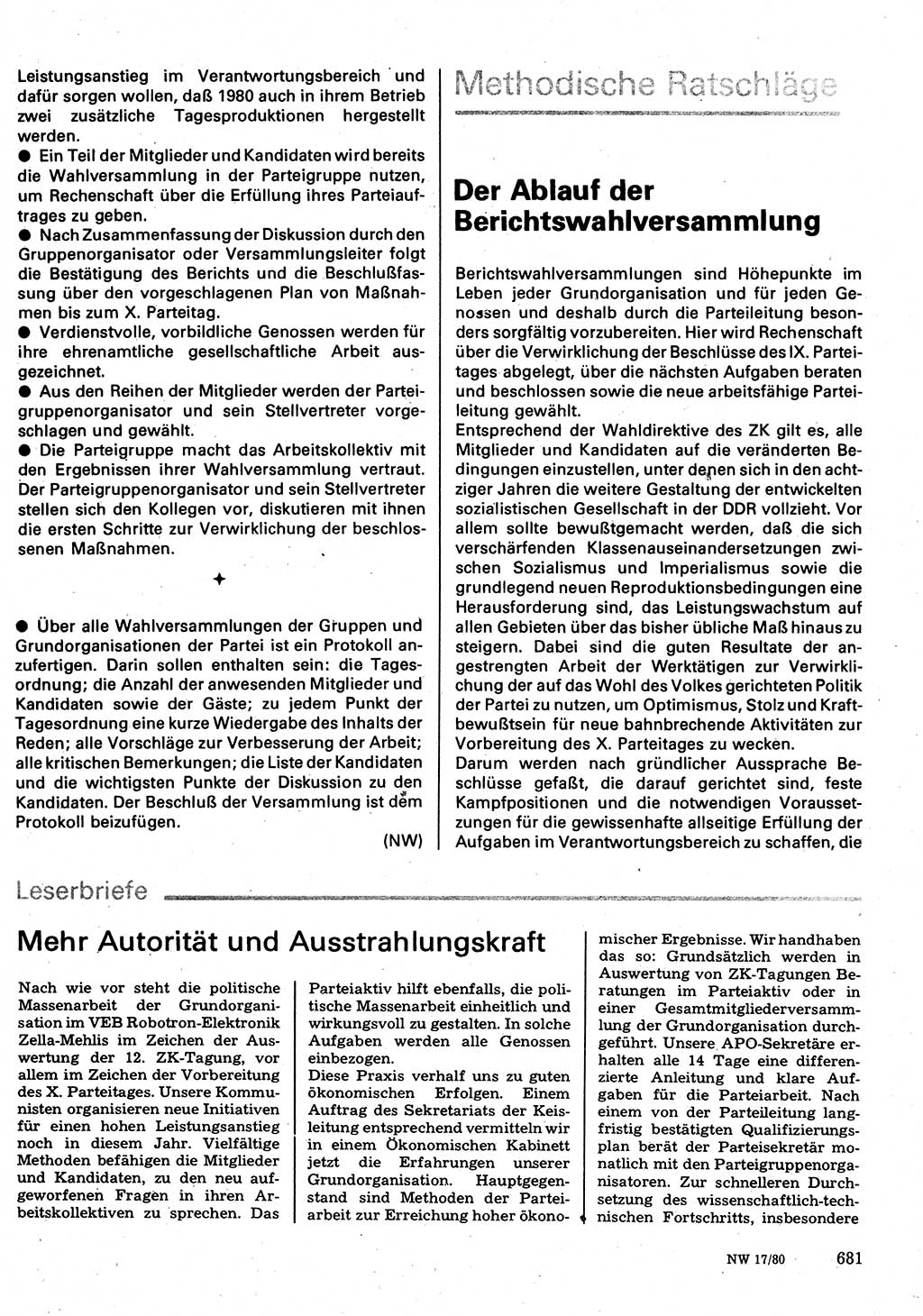 Neuer Weg (NW), Organ des Zentralkomitees (ZK) der SED (Sozialistische Einheitspartei Deutschlands) für Fragen des Parteilebens, 35. Jahrgang [Deutsche Demokratische Republik (DDR)] 1980, Seite 681 (NW ZK SED DDR 1980, S. 681)