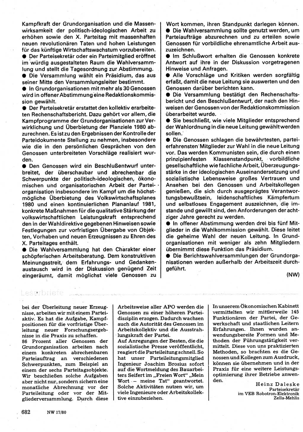 Neuer Weg (NW), Organ des Zentralkomitees (ZK) der SED (Sozialistische Einheitspartei Deutschlands) für Fragen des Parteilebens, 35. Jahrgang [Deutsche Demokratische Republik (DDR)] 1980, Seite 682 (NW ZK SED DDR 1980, S. 682)