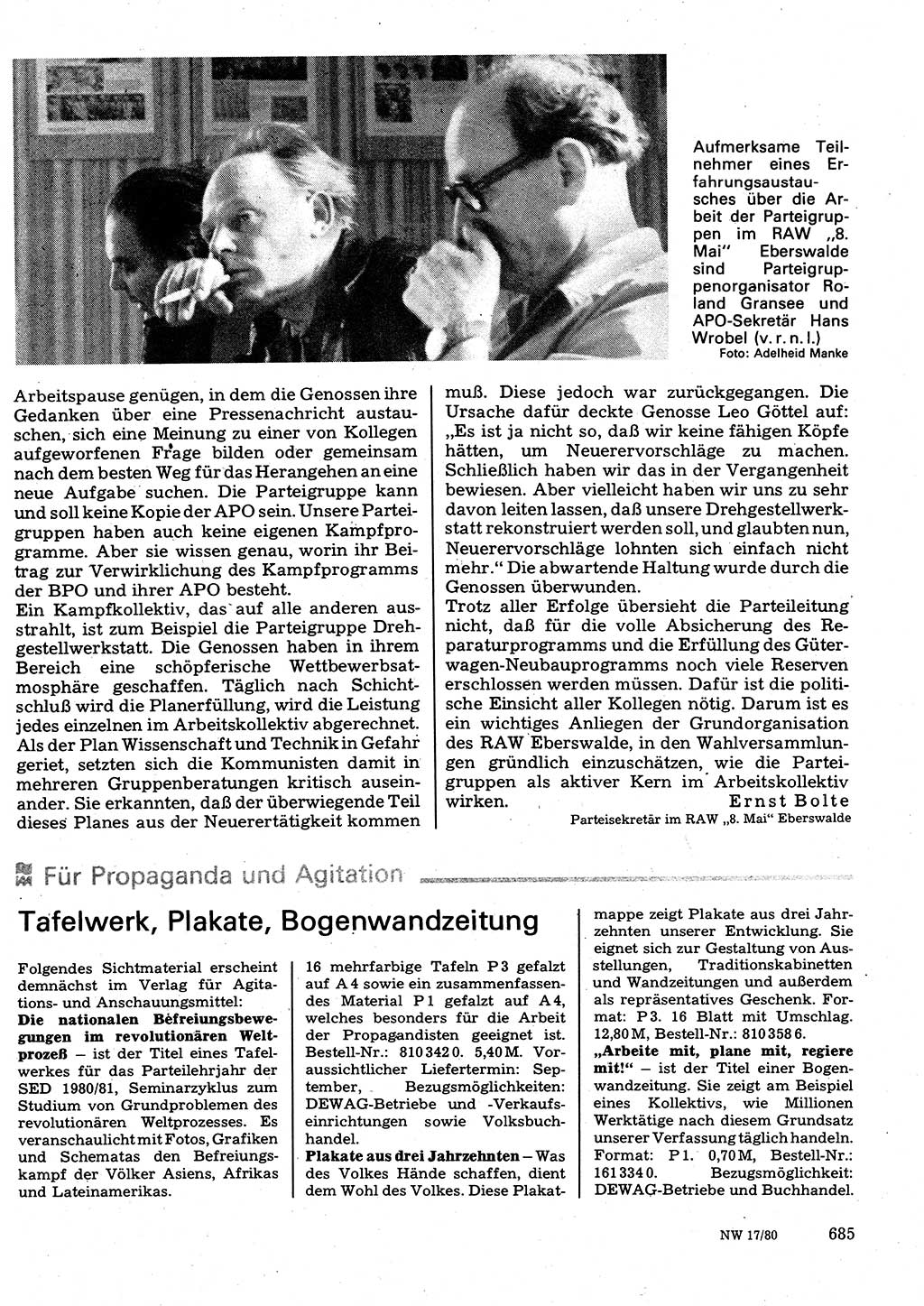 Neuer Weg (NW), Organ des Zentralkomitees (ZK) der SED (Sozialistische Einheitspartei Deutschlands) für Fragen des Parteilebens, 35. Jahrgang [Deutsche Demokratische Republik (DDR)] 1980, Seite 685 (NW ZK SED DDR 1980, S. 685)