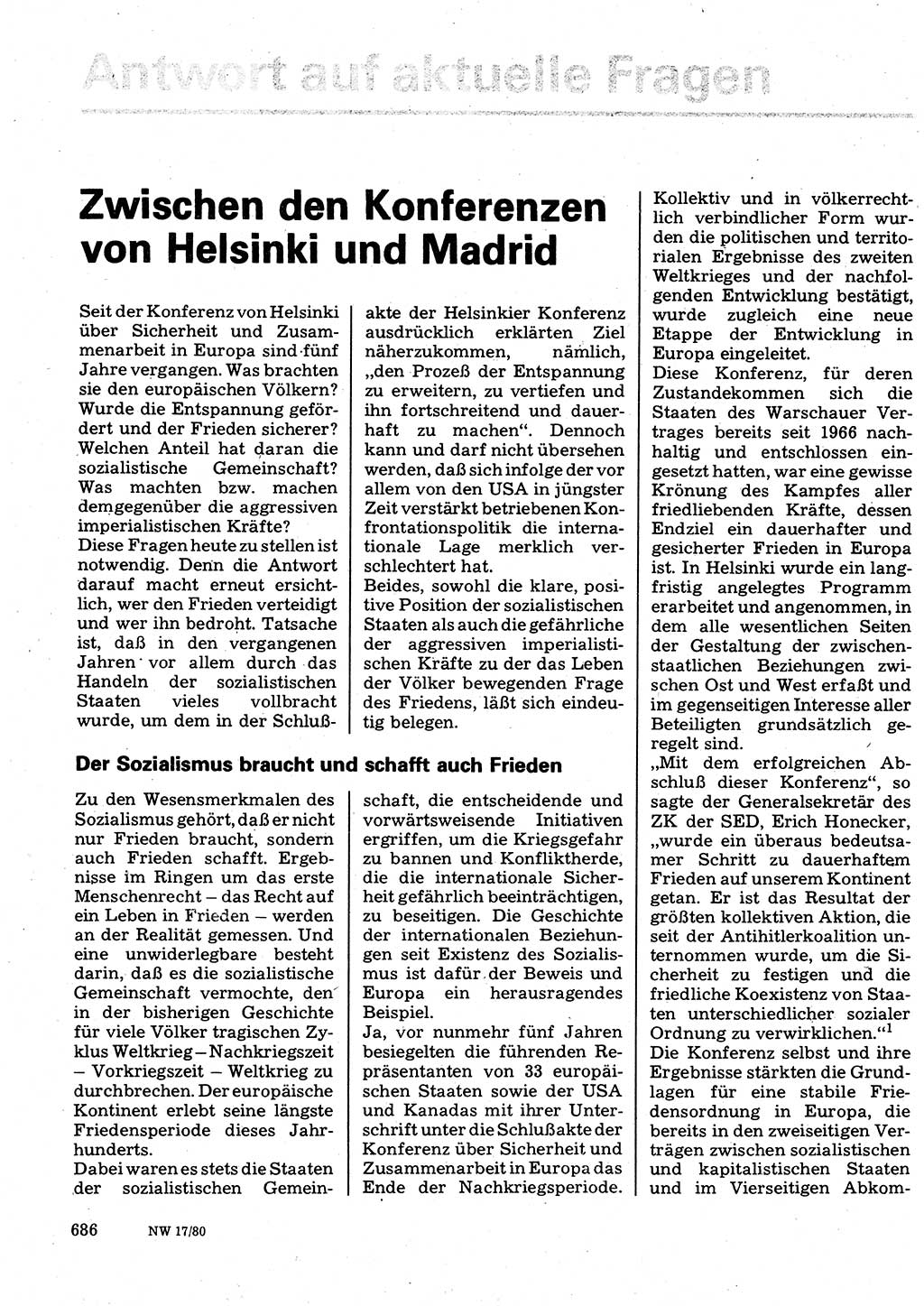 Neuer Weg (NW), Organ des Zentralkomitees (ZK) der SED (Sozialistische Einheitspartei Deutschlands) für Fragen des Parteilebens, 35. Jahrgang [Deutsche Demokratische Republik (DDR)] 1980, Seite 686 (NW ZK SED DDR 1980, S. 686)