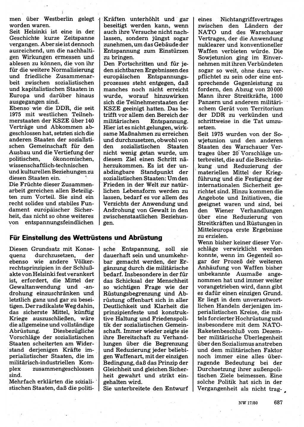 Neuer Weg (NW), Organ des Zentralkomitees (ZK) der SED (Sozialistische Einheitspartei Deutschlands) für Fragen des Parteilebens, 35. Jahrgang [Deutsche Demokratische Republik (DDR)] 1980, Seite 687 (NW ZK SED DDR 1980, S. 687)