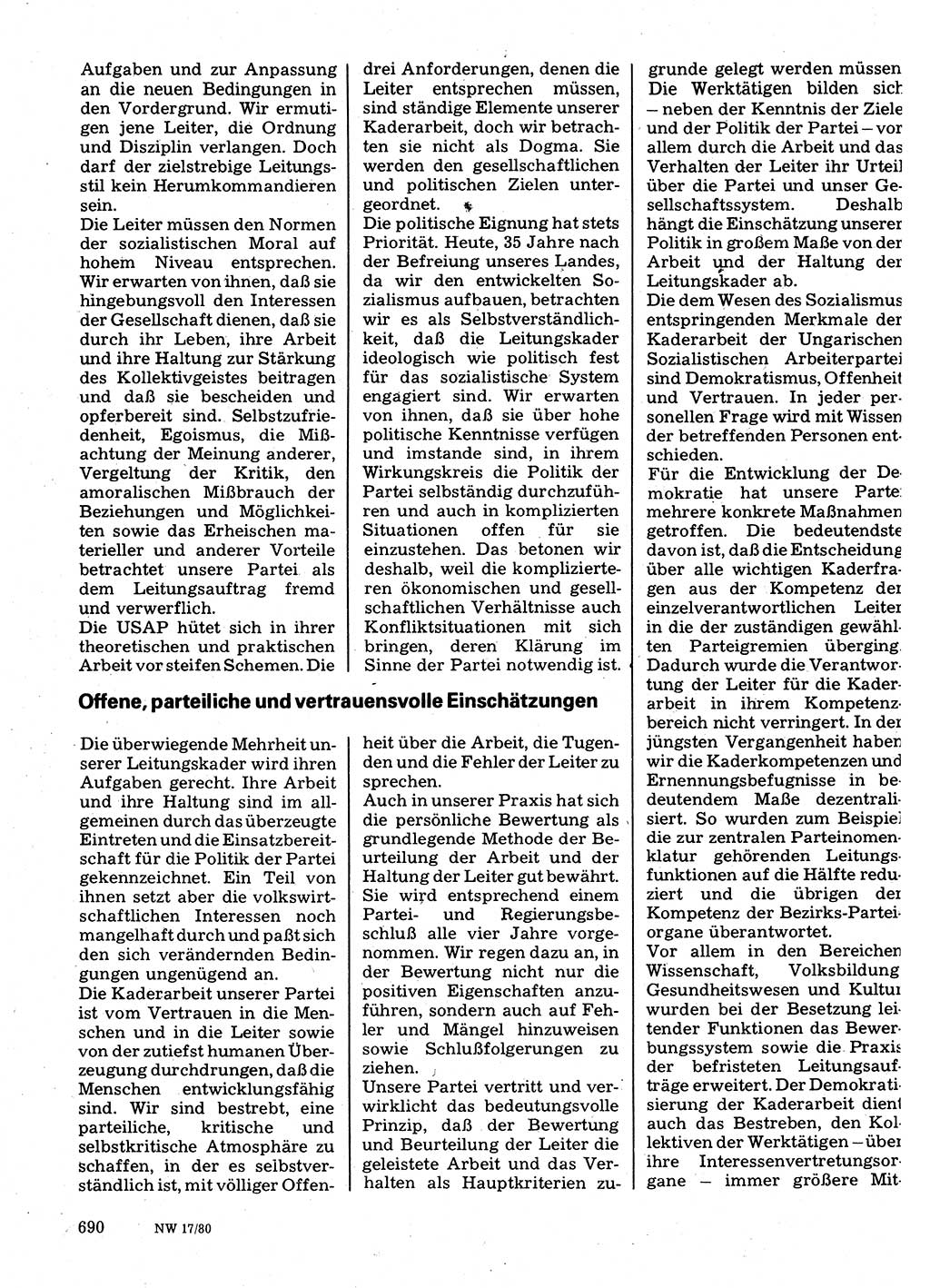 Neuer Weg (NW), Organ des Zentralkomitees (ZK) der SED (Sozialistische Einheitspartei Deutschlands) für Fragen des Parteilebens, 35. Jahrgang [Deutsche Demokratische Republik (DDR)] 1980, Seite 690 (NW ZK SED DDR 1980, S. 690)