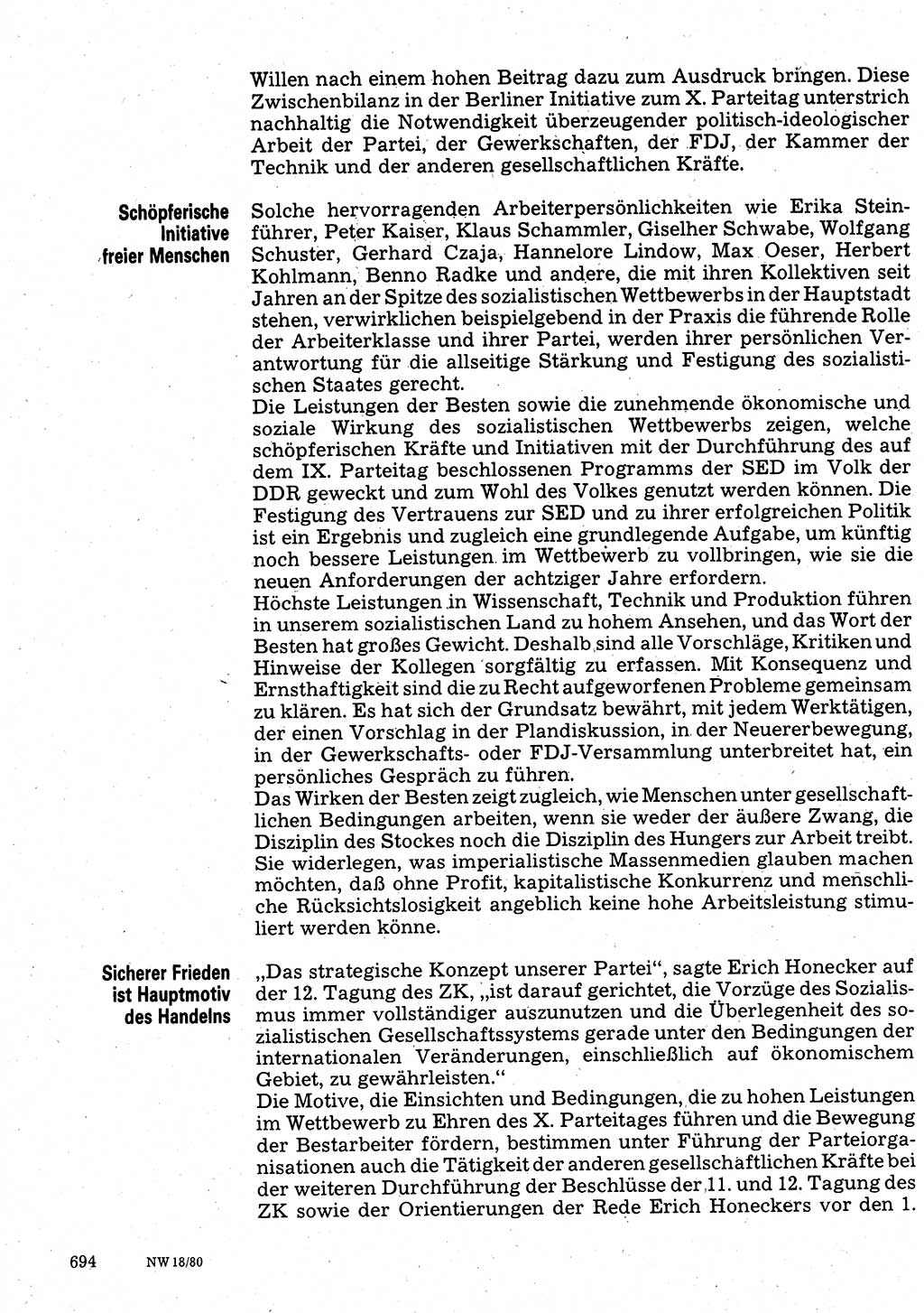 Neuer Weg (NW), Organ des Zentralkomitees (ZK) der SED (Sozialistische Einheitspartei Deutschlands) für Fragen des Parteilebens, 35. Jahrgang [Deutsche Demokratische Republik (DDR)] 1980, Seite 694 (NW ZK SED DDR 1980, S. 694)