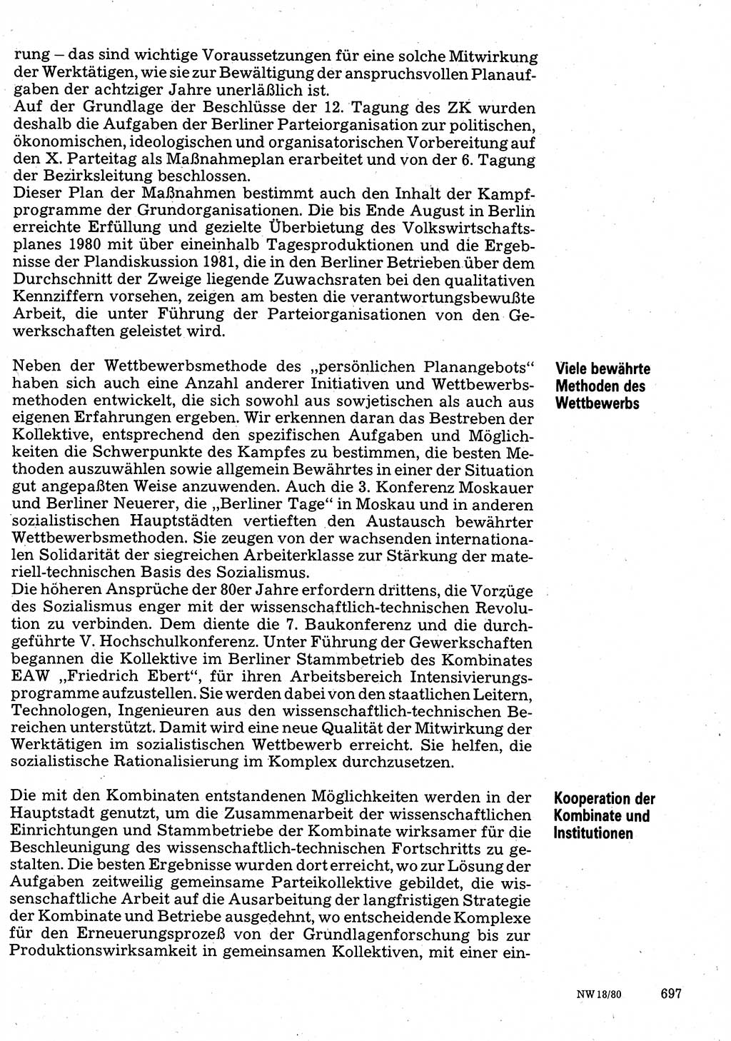 Neuer Weg (NW), Organ des Zentralkomitees (ZK) der SED (Sozialistische Einheitspartei Deutschlands) für Fragen des Parteilebens, 35. Jahrgang [Deutsche Demokratische Republik (DDR)] 1980, Seite 697 (NW ZK SED DDR 1980, S. 697)