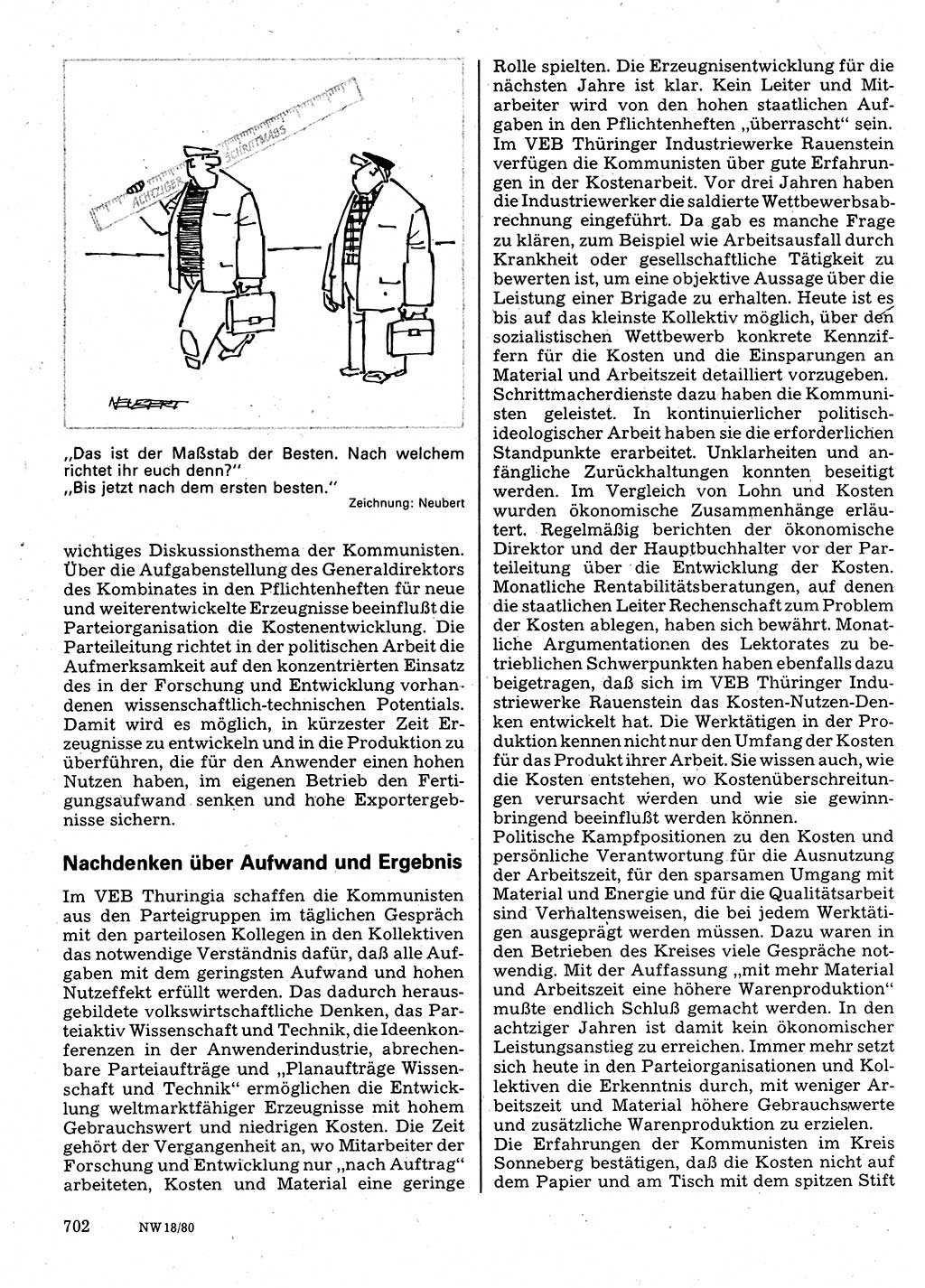 Neuer Weg (NW), Organ des Zentralkomitees (ZK) der SED (Sozialistische Einheitspartei Deutschlands) für Fragen des Parteilebens, 35. Jahrgang [Deutsche Demokratische Republik (DDR)] 1980, Seite 702 (NW ZK SED DDR 1980, S. 702)
