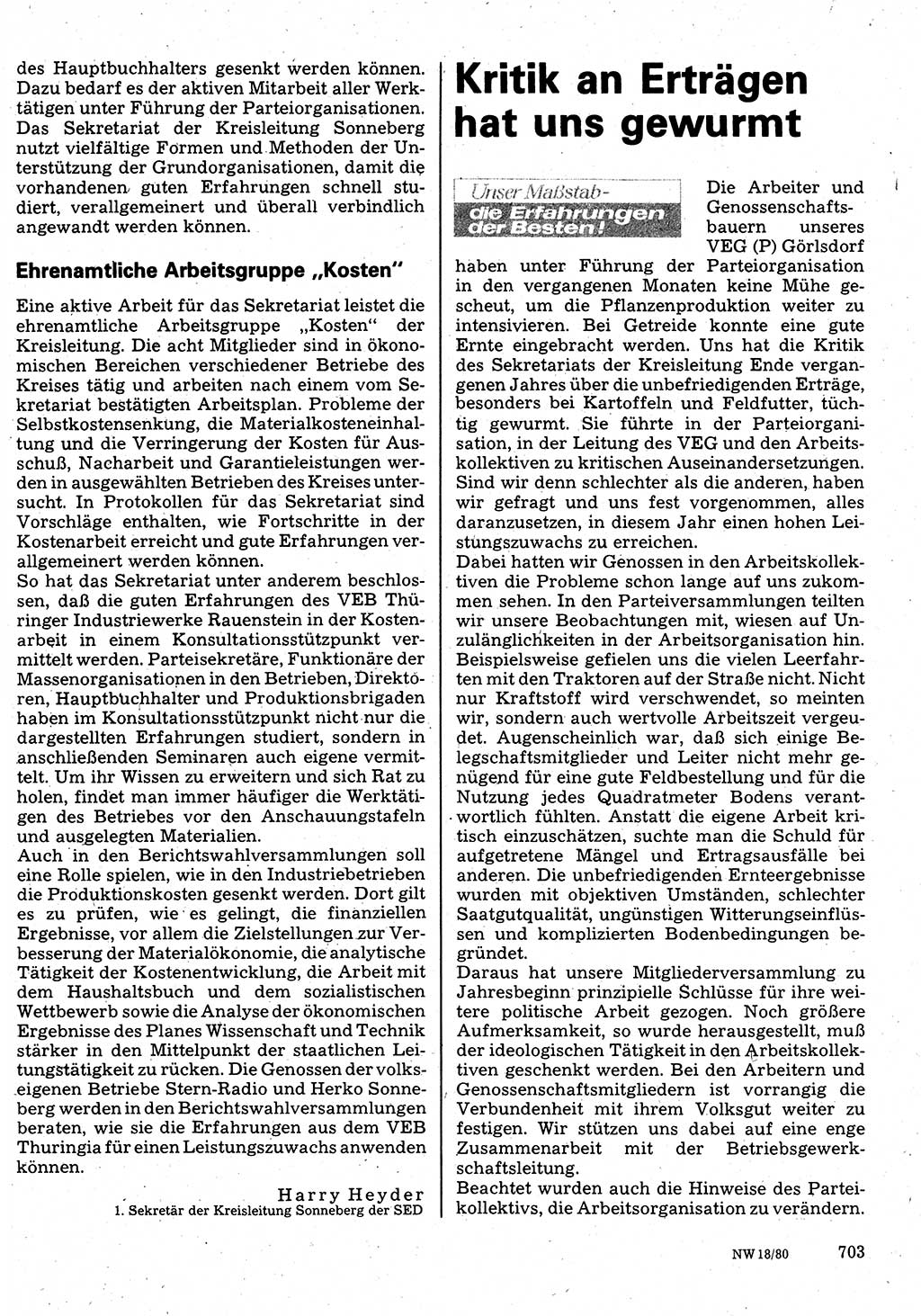 Neuer Weg (NW), Organ des Zentralkomitees (ZK) der SED (Sozialistische Einheitspartei Deutschlands) für Fragen des Parteilebens, 35. Jahrgang [Deutsche Demokratische Republik (DDR)] 1980, Seite 703 (NW ZK SED DDR 1980, S. 703)