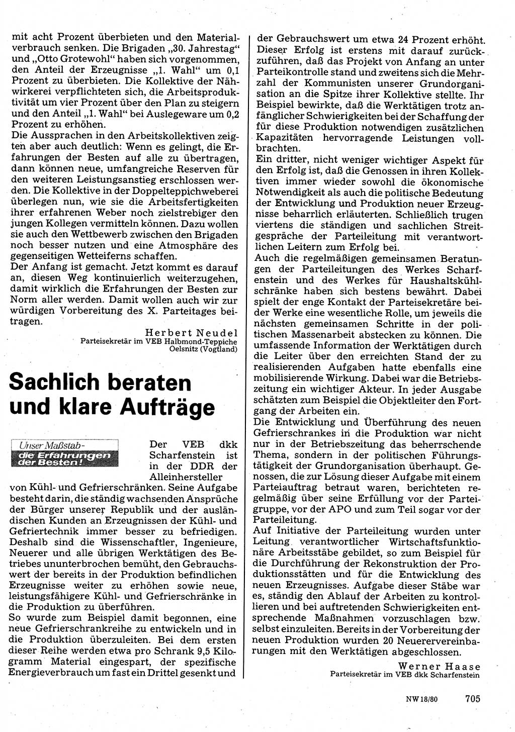 Neuer Weg (NW), Organ des Zentralkomitees (ZK) der SED (Sozialistische Einheitspartei Deutschlands) für Fragen des Parteilebens, 35. Jahrgang [Deutsche Demokratische Republik (DDR)] 1980, Seite 705 (NW ZK SED DDR 1980, S. 705)
