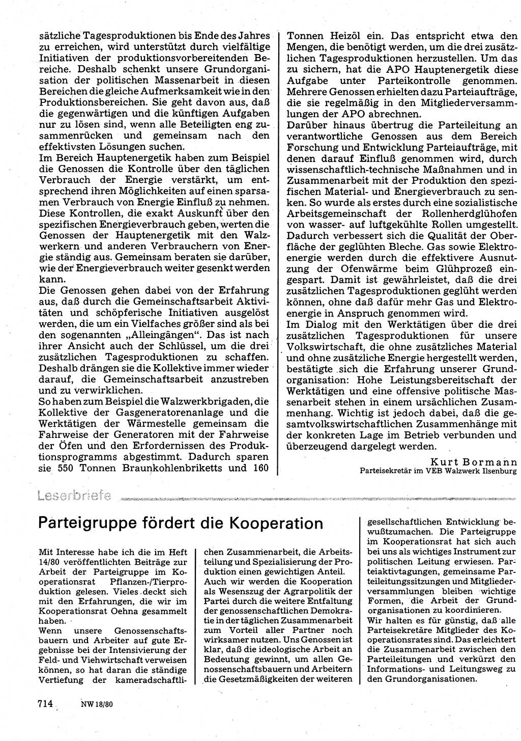Neuer Weg (NW), Organ des Zentralkomitees (ZK) der SED (Sozialistische Einheitspartei Deutschlands) für Fragen des Parteilebens, 35. Jahrgang [Deutsche Demokratische Republik (DDR)] 1980, Seite 714 (NW ZK SED DDR 1980, S. 714)