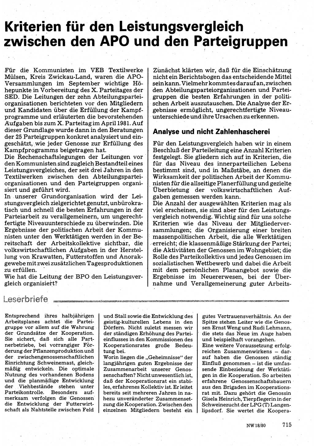 Neuer Weg (NW), Organ des Zentralkomitees (ZK) der SED (Sozialistische Einheitspartei Deutschlands) für Fragen des Parteilebens, 35. Jahrgang [Deutsche Demokratische Republik (DDR)] 1980, Seite 715 (NW ZK SED DDR 1980, S. 715)