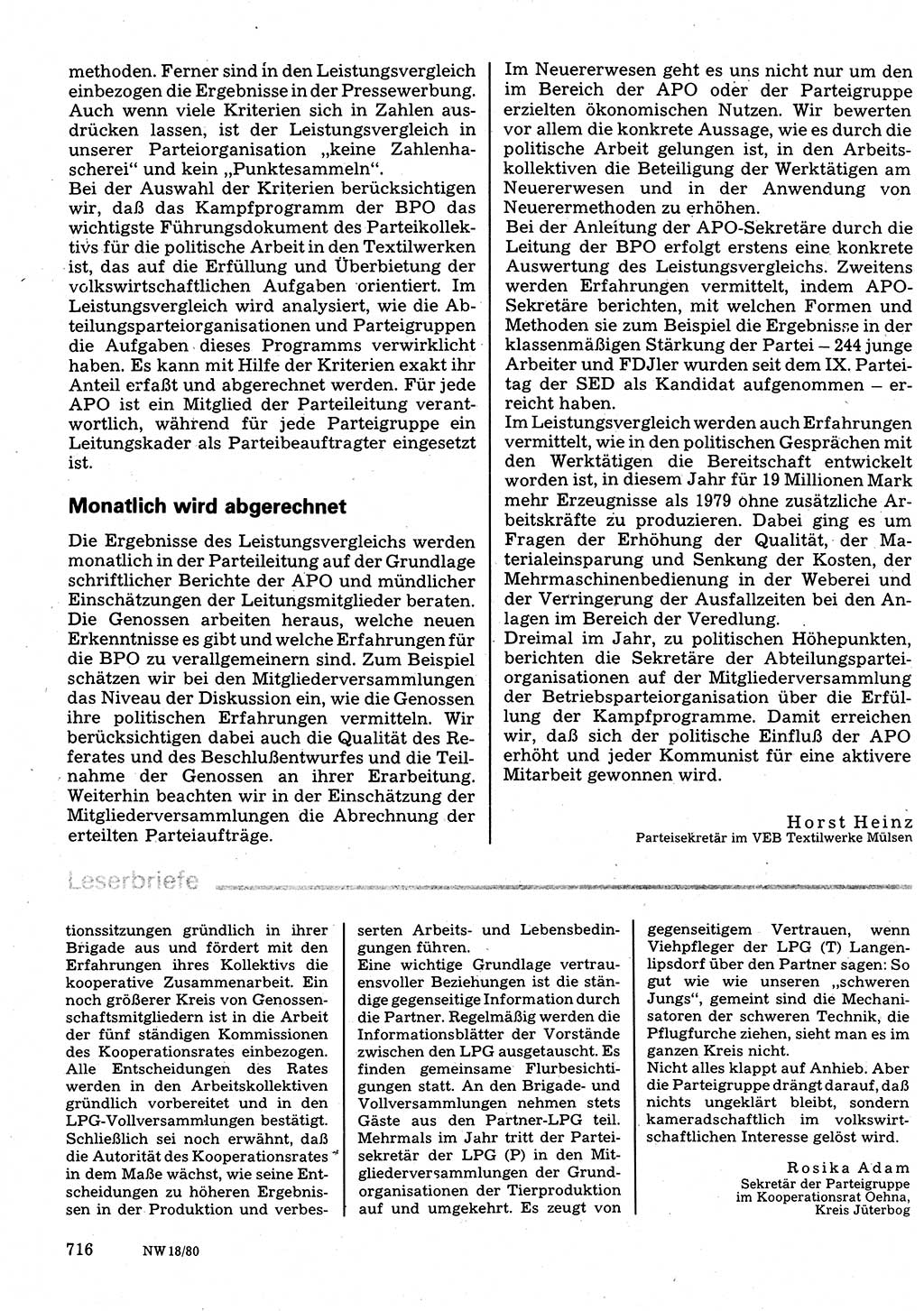 Neuer Weg (NW), Organ des Zentralkomitees (ZK) der SED (Sozialistische Einheitspartei Deutschlands) für Fragen des Parteilebens, 35. Jahrgang [Deutsche Demokratische Republik (DDR)] 1980, Seite 716 (NW ZK SED DDR 1980, S. 716)