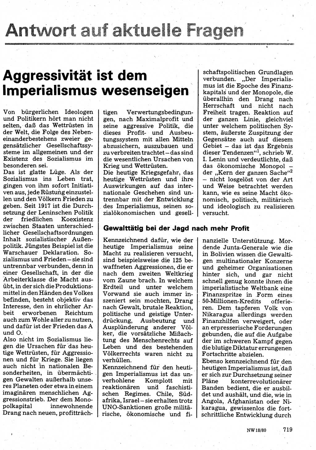 Neuer Weg (NW), Organ des Zentralkomitees (ZK) der SED (Sozialistische Einheitspartei Deutschlands) für Fragen des Parteilebens, 35. Jahrgang [Deutsche Demokratische Republik (DDR)] 1980, Seite 719 (NW ZK SED DDR 1980, S. 719)
