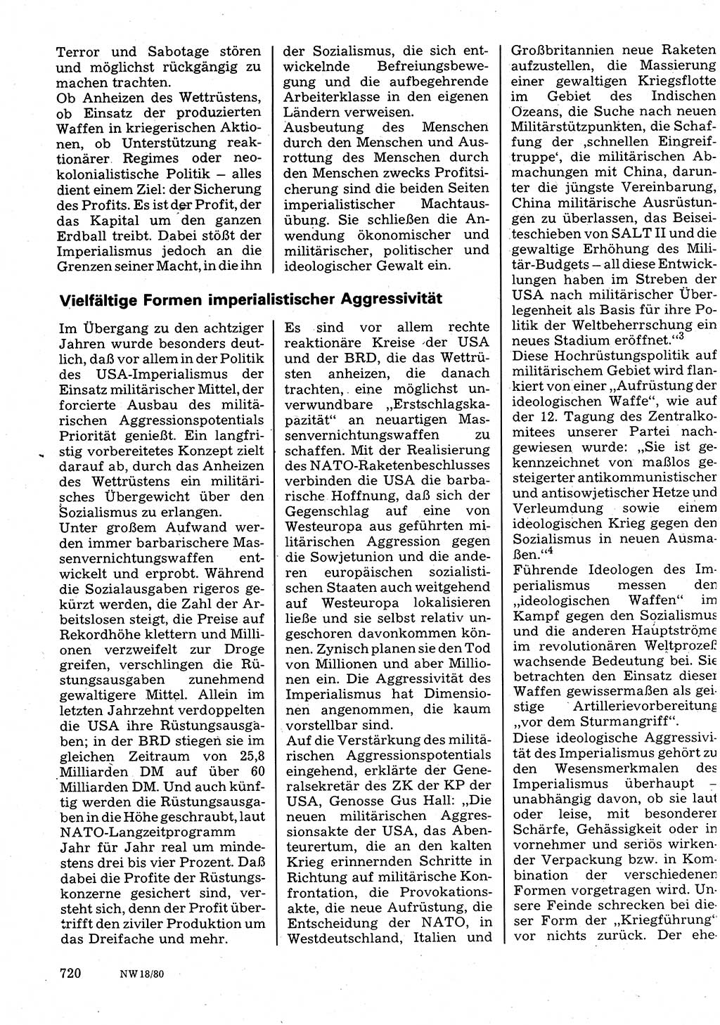 Neuer Weg (NW), Organ des Zentralkomitees (ZK) der SED (Sozialistische Einheitspartei Deutschlands) für Fragen des Parteilebens, 35. Jahrgang [Deutsche Demokratische Republik (DDR)] 1980, Seite 720 (NW ZK SED DDR 1980, S. 720)