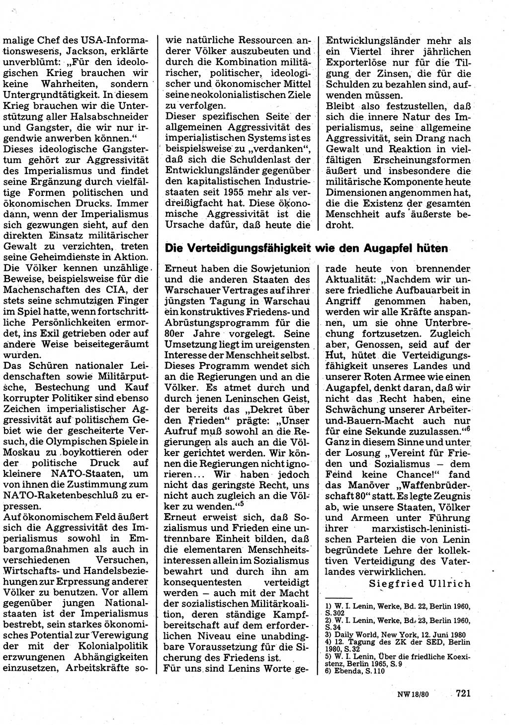 Neuer Weg (NW), Organ des Zentralkomitees (ZK) der SED (Sozialistische Einheitspartei Deutschlands) für Fragen des Parteilebens, 35. Jahrgang [Deutsche Demokratische Republik (DDR)] 1980, Seite 721 (NW ZK SED DDR 1980, S. 721)