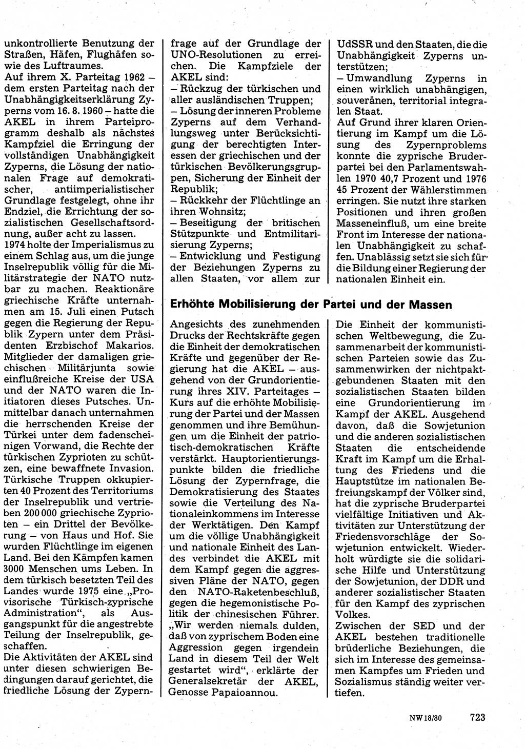 Neuer Weg (NW), Organ des Zentralkomitees (ZK) der SED (Sozialistische Einheitspartei Deutschlands) für Fragen des Parteilebens, 35. Jahrgang [Deutsche Demokratische Republik (DDR)] 1980, Seite 723 (NW ZK SED DDR 1980, S. 723)