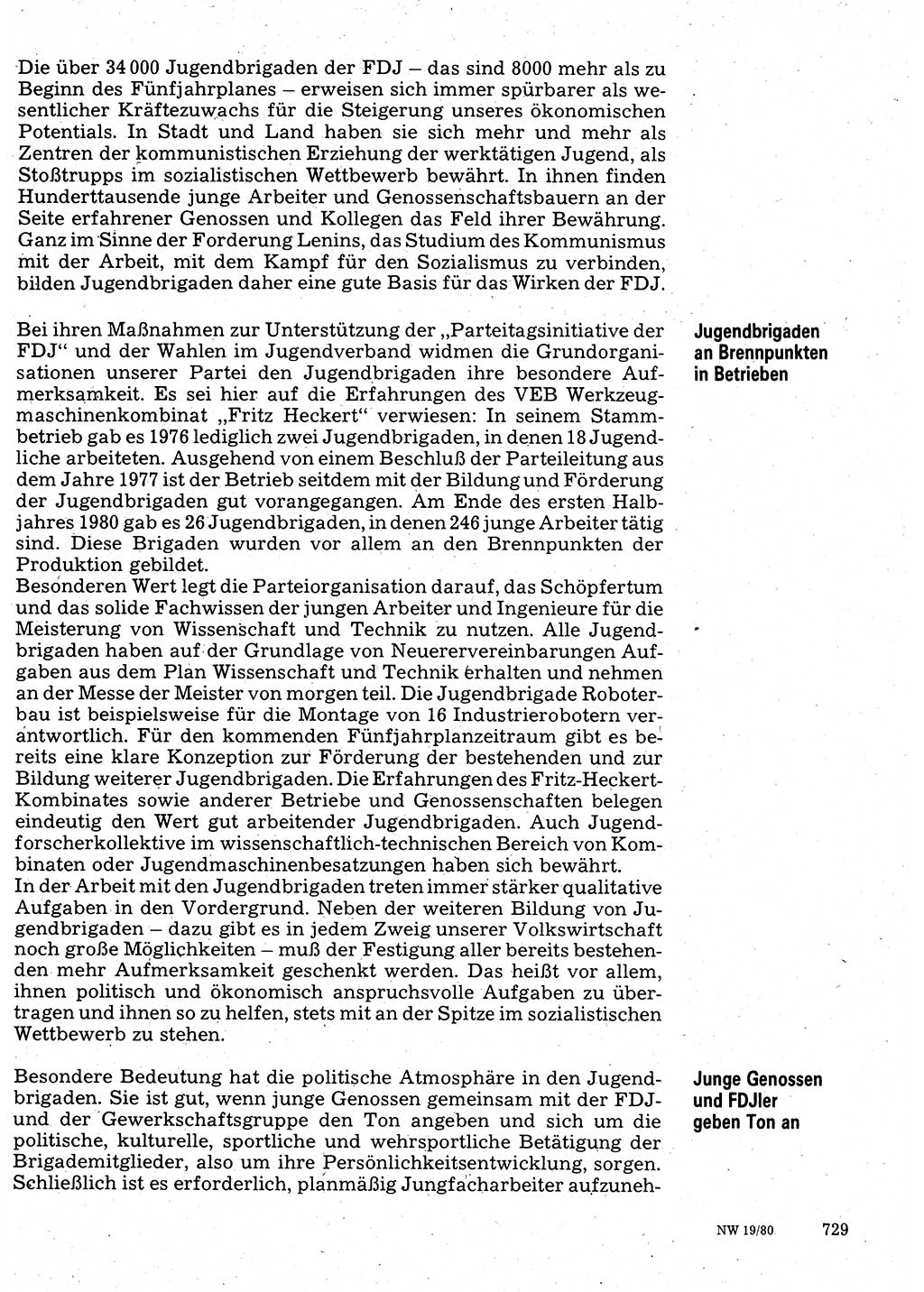 Neuer Weg (NW), Organ des Zentralkomitees (ZK) der SED (Sozialistische Einheitspartei Deutschlands) für Fragen des Parteilebens, 35. Jahrgang [Deutsche Demokratische Republik (DDR)] 1980, Seite 729 (NW ZK SED DDR 1980, S. 729)