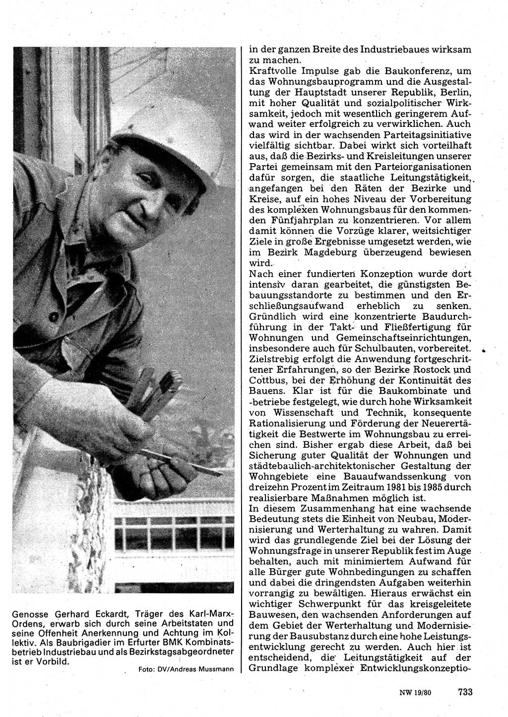 Neuer Weg (NW), Organ des Zentralkomitees (ZK) der SED (Sozialistische Einheitspartei Deutschlands) für Fragen des Parteilebens, 35. Jahrgang [Deutsche Demokratische Republik (DDR)] 1980, Seite 733 (NW ZK SED DDR 1980, S. 733)