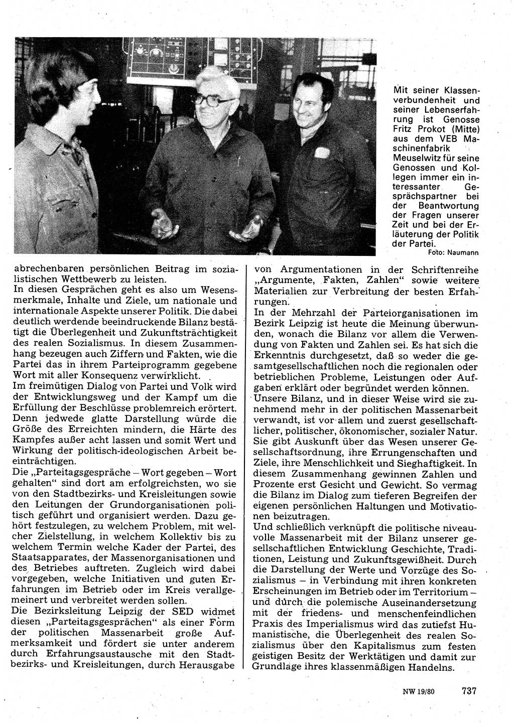 Neuer Weg (NW), Organ des Zentralkomitees (ZK) der SED (Sozialistische Einheitspartei Deutschlands) für Fragen des Parteilebens, 35. Jahrgang [Deutsche Demokratische Republik (DDR)] 1980, Seite 737 (NW ZK SED DDR 1980, S. 737)