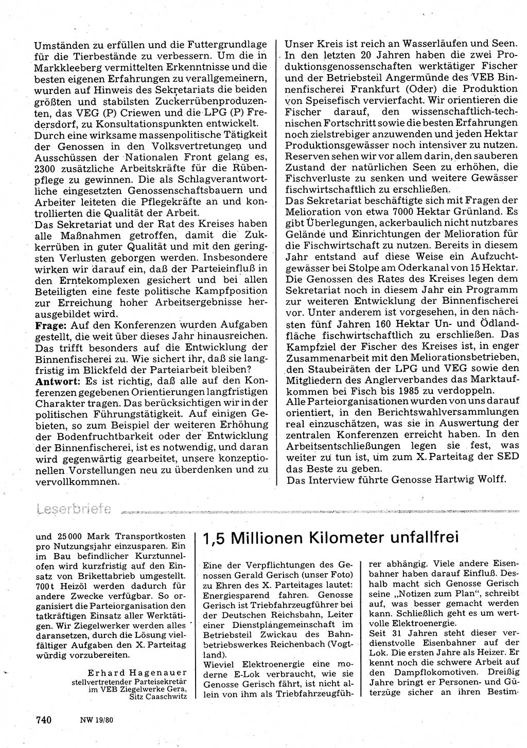 Neuer Weg (NW), Organ des Zentralkomitees (ZK) der SED (Sozialistische Einheitspartei Deutschlands) für Fragen des Parteilebens, 35. Jahrgang [Deutsche Demokratische Republik (DDR)] 1980, Seite 740 (NW ZK SED DDR 1980, S. 740)