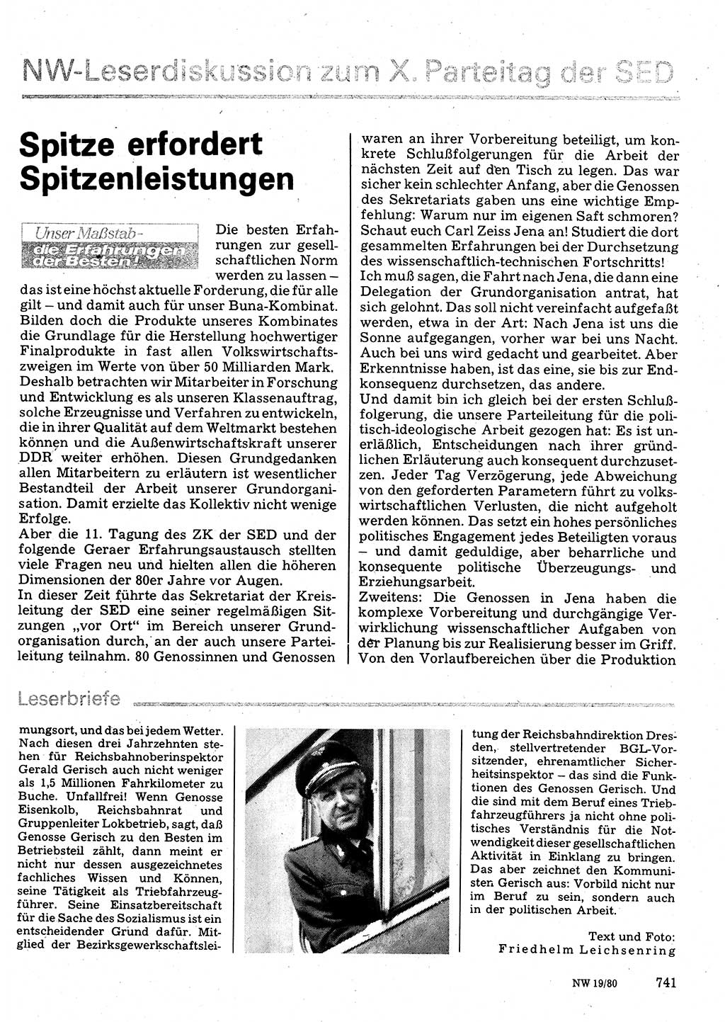 Neuer Weg (NW), Organ des Zentralkomitees (ZK) der SED (Sozialistische Einheitspartei Deutschlands) für Fragen des Parteilebens, 35. Jahrgang [Deutsche Demokratische Republik (DDR)] 1980, Seite 741 (NW ZK SED DDR 1980, S. 741)