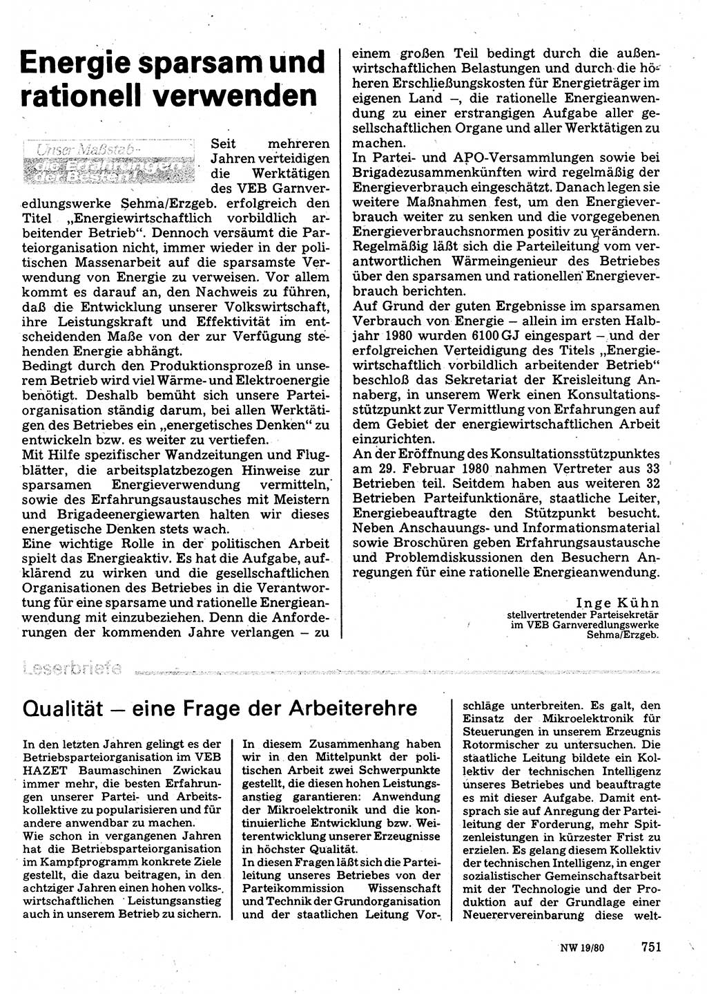Neuer Weg (NW), Organ des Zentralkomitees (ZK) der SED (Sozialistische Einheitspartei Deutschlands) für Fragen des Parteilebens, 35. Jahrgang [Deutsche Demokratische Republik (DDR)] 1980, Seite 751 (NW ZK SED DDR 1980, S. 751)