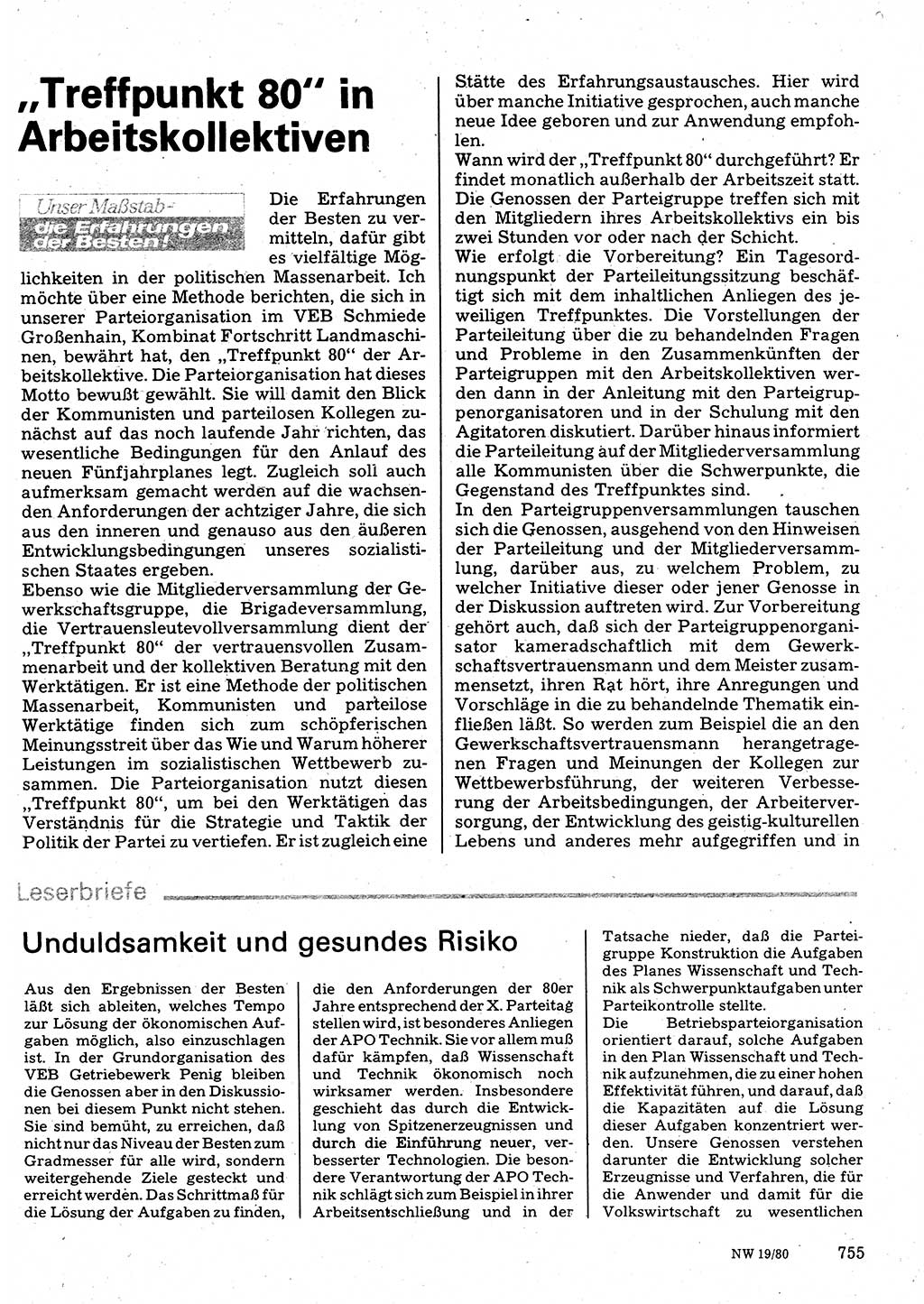 Neuer Weg (NW), Organ des Zentralkomitees (ZK) der SED (Sozialistische Einheitspartei Deutschlands) für Fragen des Parteilebens, 35. Jahrgang [Deutsche Demokratische Republik (DDR)] 1980, Seite 755 (NW ZK SED DDR 1980, S. 755)
