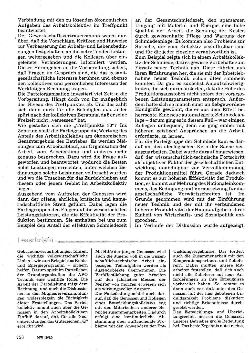 Neuer Weg (NW), Organ des Zentralkomitees (ZK) der SED (Sozialistische Einheitspartei Deutschlands) für Fragen des Parteilebens, 35. Jahrgang [Deutsche Demokratische Republik (DDR)] 1980, Seite 756 (NW ZK SED DDR 1980, S. 756)