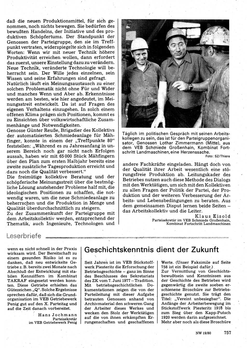 Neuer Weg (NW), Organ des Zentralkomitees (ZK) der SED (Sozialistische Einheitspartei Deutschlands) für Fragen des Parteilebens, 35. Jahrgang [Deutsche Demokratische Republik (DDR)] 1980, Seite 757 (NW ZK SED DDR 1980, S. 757)