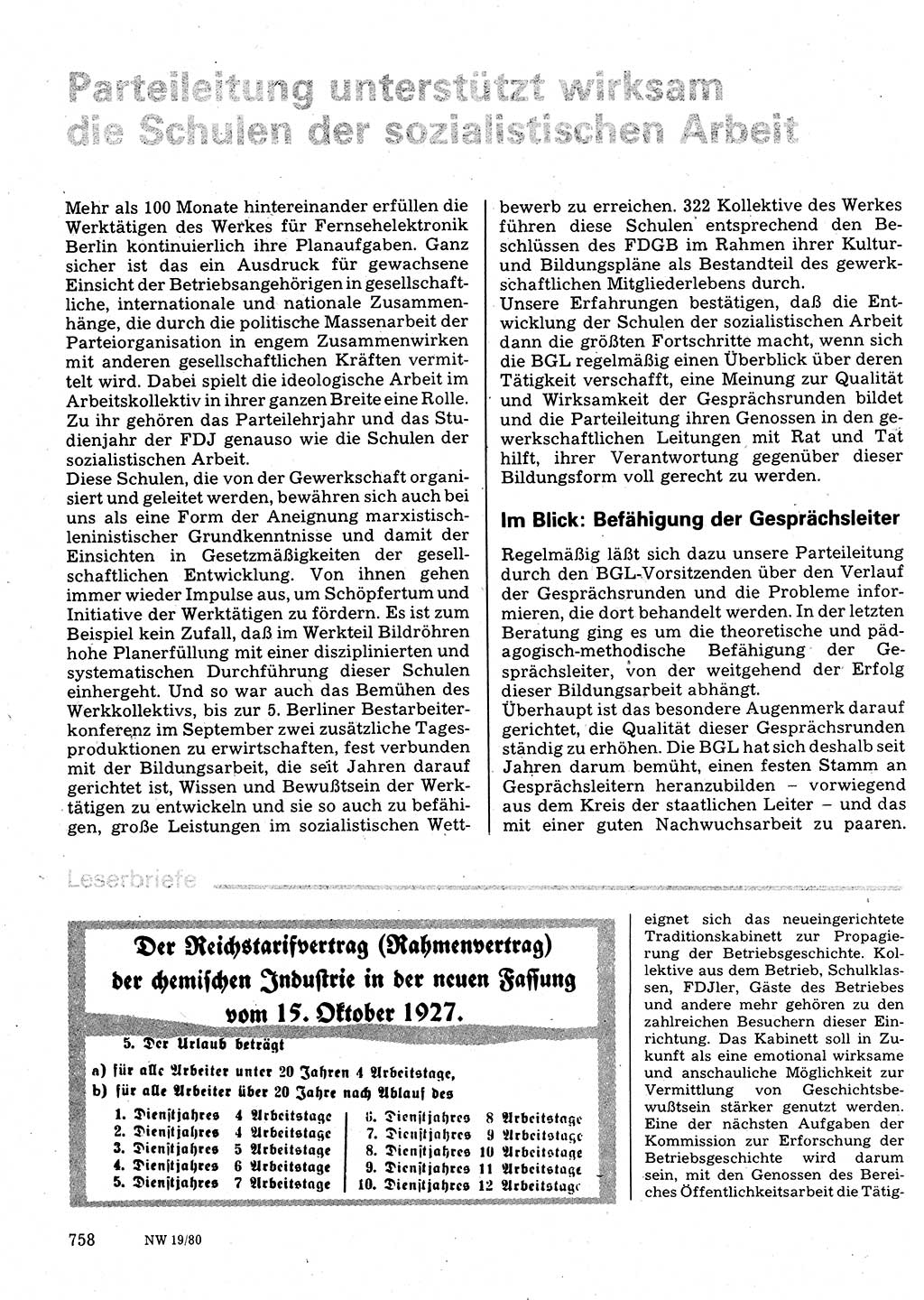 Neuer Weg (NW), Organ des Zentralkomitees (ZK) der SED (Sozialistische Einheitspartei Deutschlands) für Fragen des Parteilebens, 35. Jahrgang [Deutsche Demokratische Republik (DDR)] 1980, Seite 758 (NW ZK SED DDR 1980, S. 758)