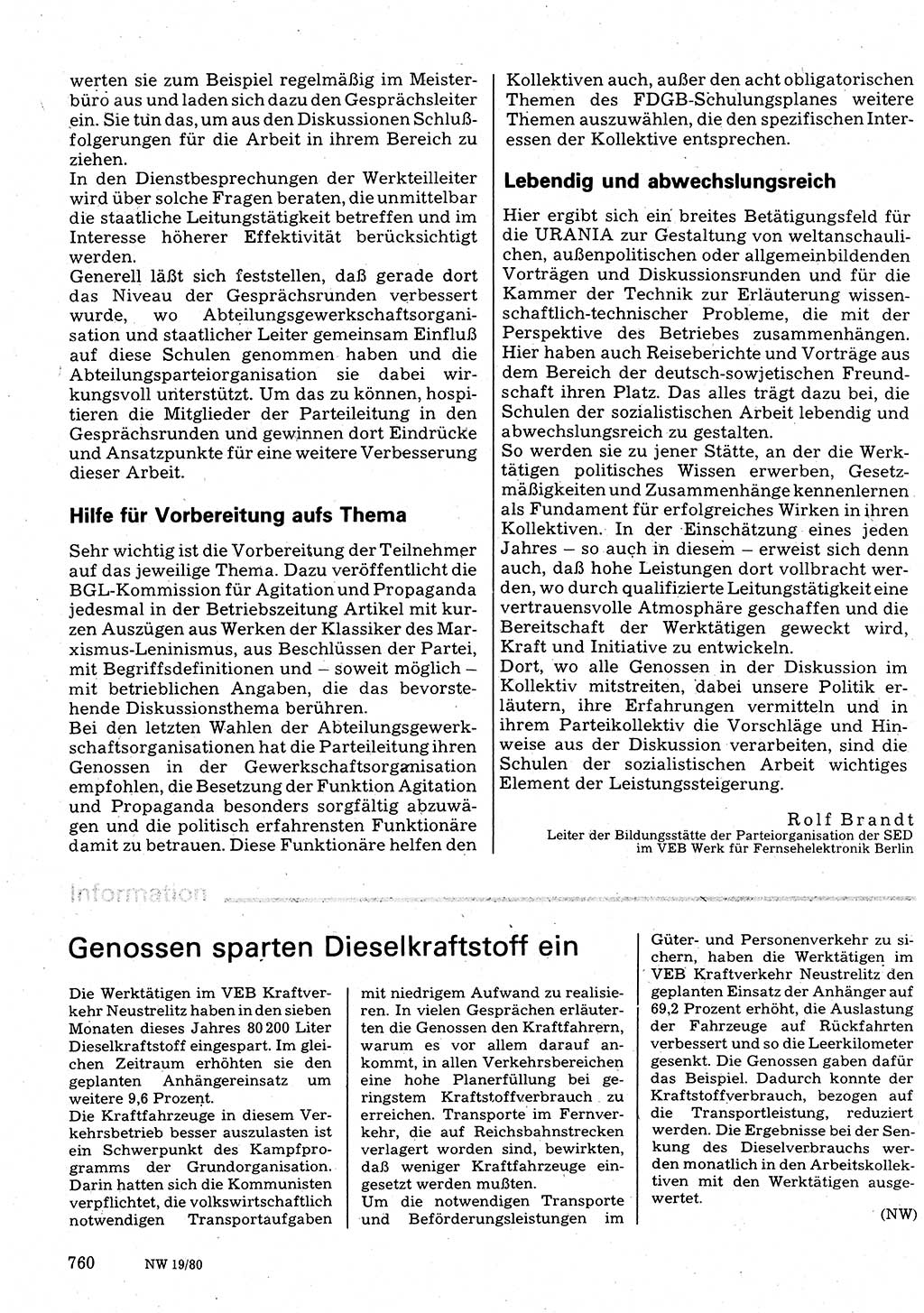 Neuer Weg (NW), Organ des Zentralkomitees (ZK) der SED (Sozialistische Einheitspartei Deutschlands) für Fragen des Parteilebens, 35. Jahrgang [Deutsche Demokratische Republik (DDR)] 1980, Seite 760 (NW ZK SED DDR 1980, S. 760)
