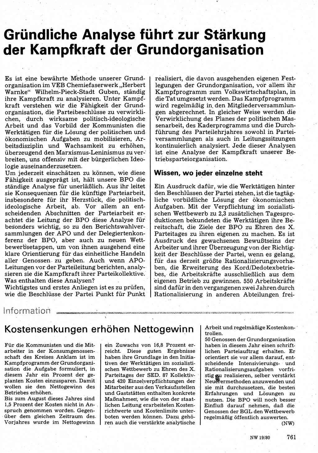 Neuer Weg (NW), Organ des Zentralkomitees (ZK) der SED (Sozialistische Einheitspartei Deutschlands) für Fragen des Parteilebens, 35. Jahrgang [Deutsche Demokratische Republik (DDR)] 1980, Seite 761 (NW ZK SED DDR 1980, S. 761)