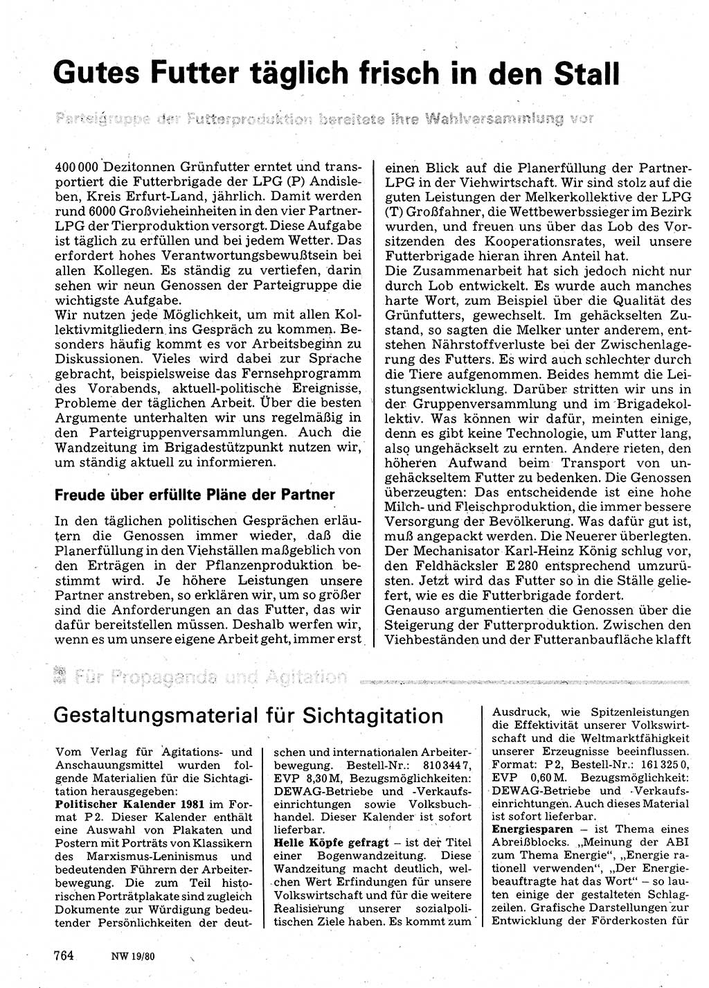 Neuer Weg (NW), Organ des Zentralkomitees (ZK) der SED (Sozialistische Einheitspartei Deutschlands) für Fragen des Parteilebens, 35. Jahrgang [Deutsche Demokratische Republik (DDR)] 1980, Seite 764 (NW ZK SED DDR 1980, S. 764)