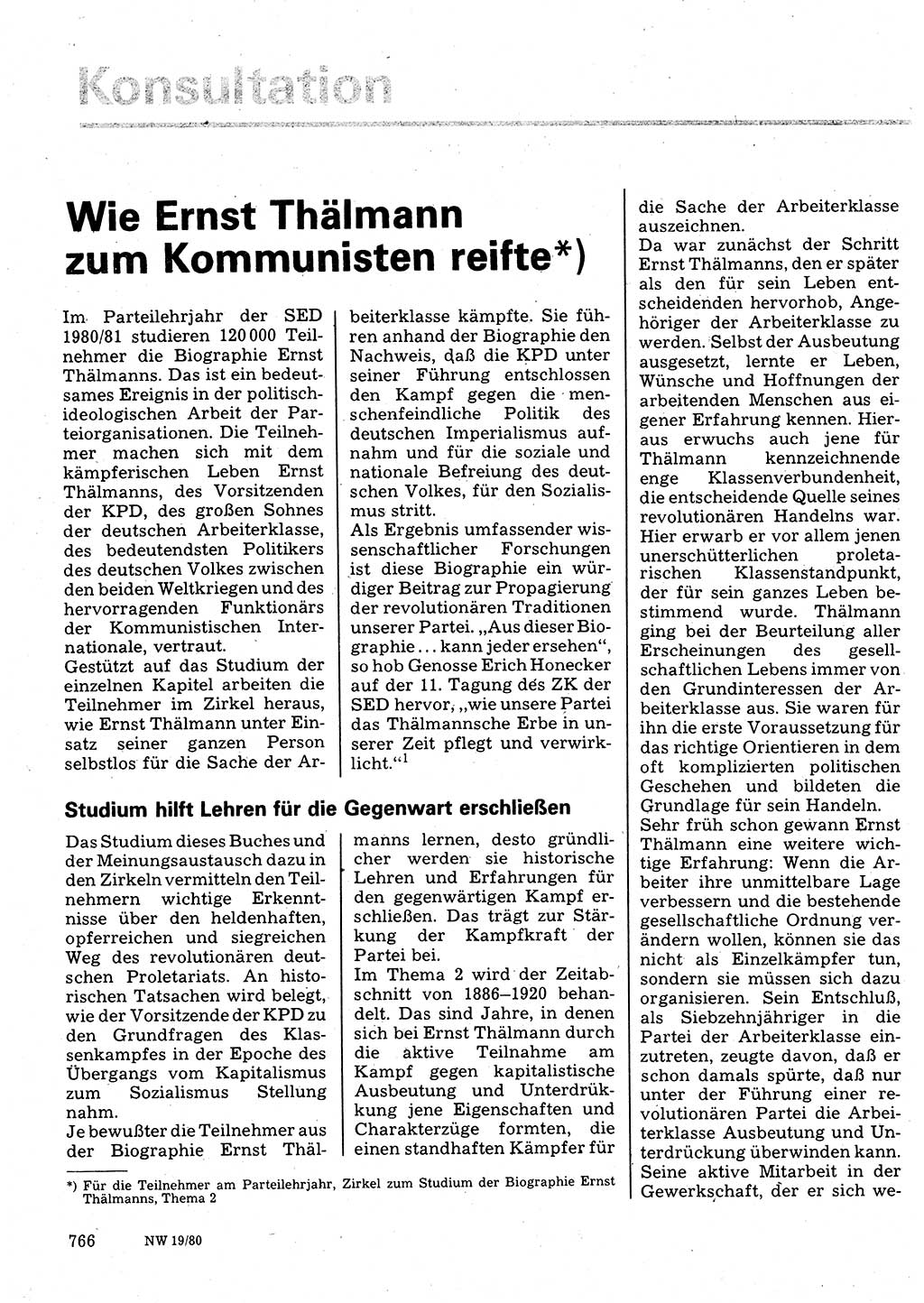 Neuer Weg (NW), Organ des Zentralkomitees (ZK) der SED (Sozialistische Einheitspartei Deutschlands) für Fragen des Parteilebens, 35. Jahrgang [Deutsche Demokratische Republik (DDR)] 1980, Seite 766 (NW ZK SED DDR 1980, S. 766)