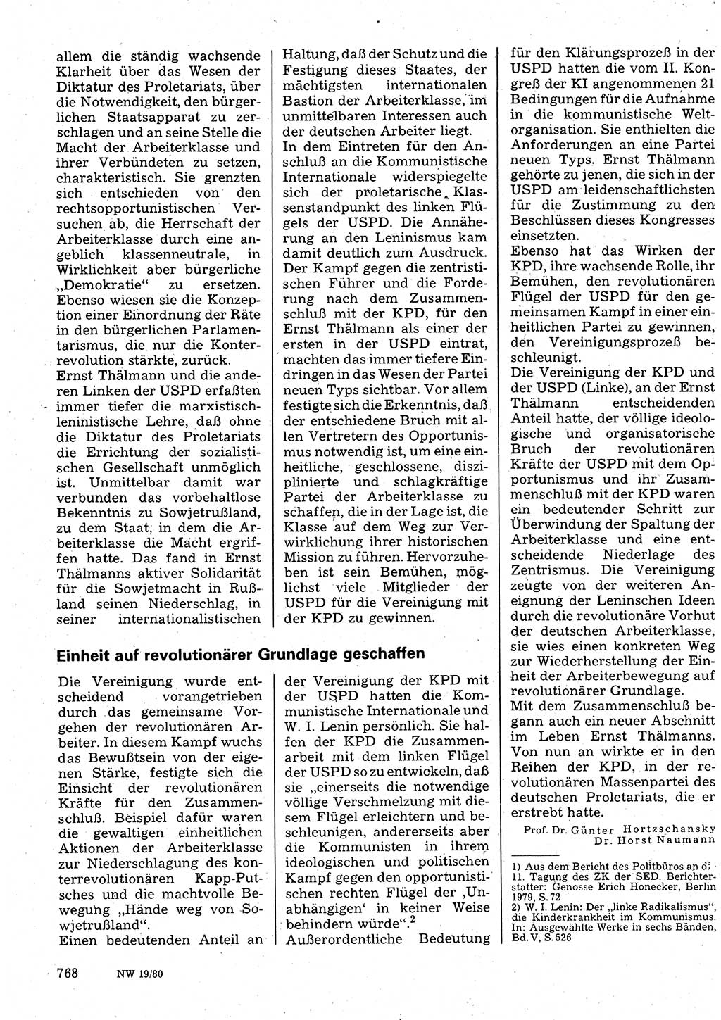 Neuer Weg (NW), Organ des Zentralkomitees (ZK) der SED (Sozialistische Einheitspartei Deutschlands) für Fragen des Parteilebens, 35. Jahrgang [Deutsche Demokratische Republik (DDR)] 1980, Seite 768 (NW ZK SED DDR 1980, S. 768)