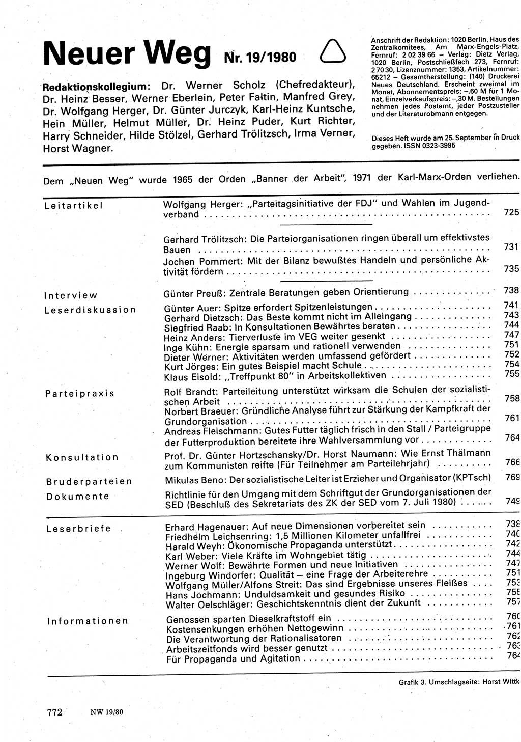 Neuer Weg (NW), Organ des Zentralkomitees (ZK) der SED (Sozialistische Einheitspartei Deutschlands) für Fragen des Parteilebens, 35. Jahrgang [Deutsche Demokratische Republik (DDR)] 1980, Seite 772 (NW ZK SED DDR 1980, S. 772)