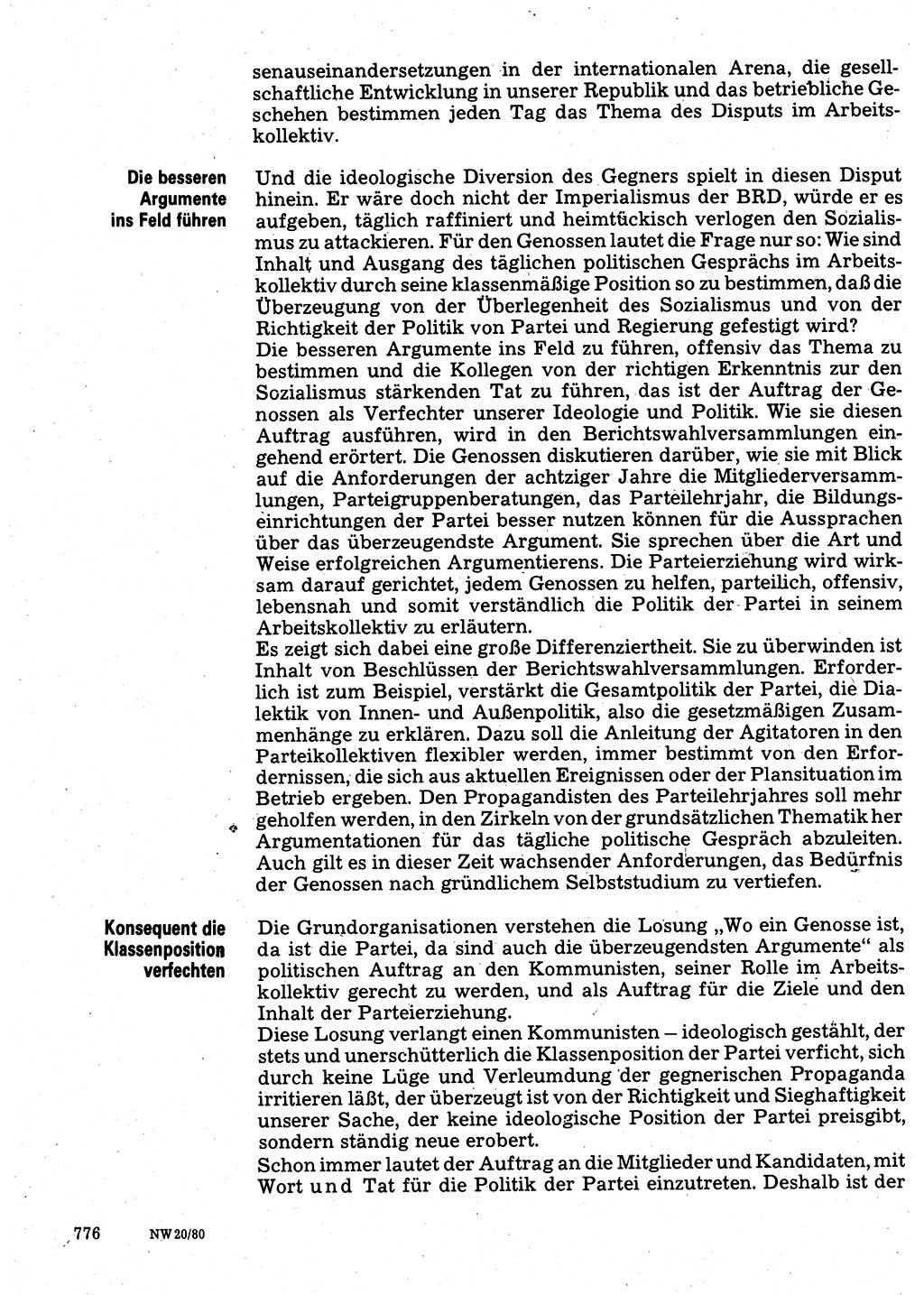 Neuer Weg (NW), Organ des Zentralkomitees (ZK) der SED (Sozialistische Einheitspartei Deutschlands) für Fragen des Parteilebens, 35. Jahrgang [Deutsche Demokratische Republik (DDR)] 1980, Seite 776 (NW ZK SED DDR 1980, S. 776)