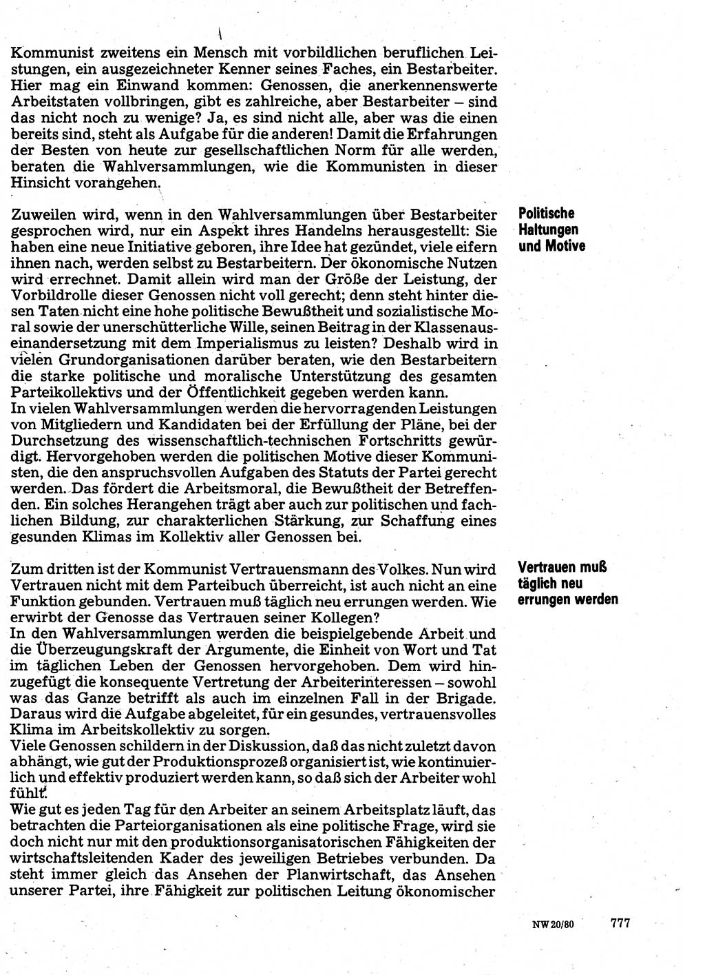 Neuer Weg (NW), Organ des Zentralkomitees (ZK) der SED (Sozialistische Einheitspartei Deutschlands) für Fragen des Parteilebens, 35. Jahrgang [Deutsche Demokratische Republik (DDR)] 1980, Seite 777 (NW ZK SED DDR 1980, S. 777)