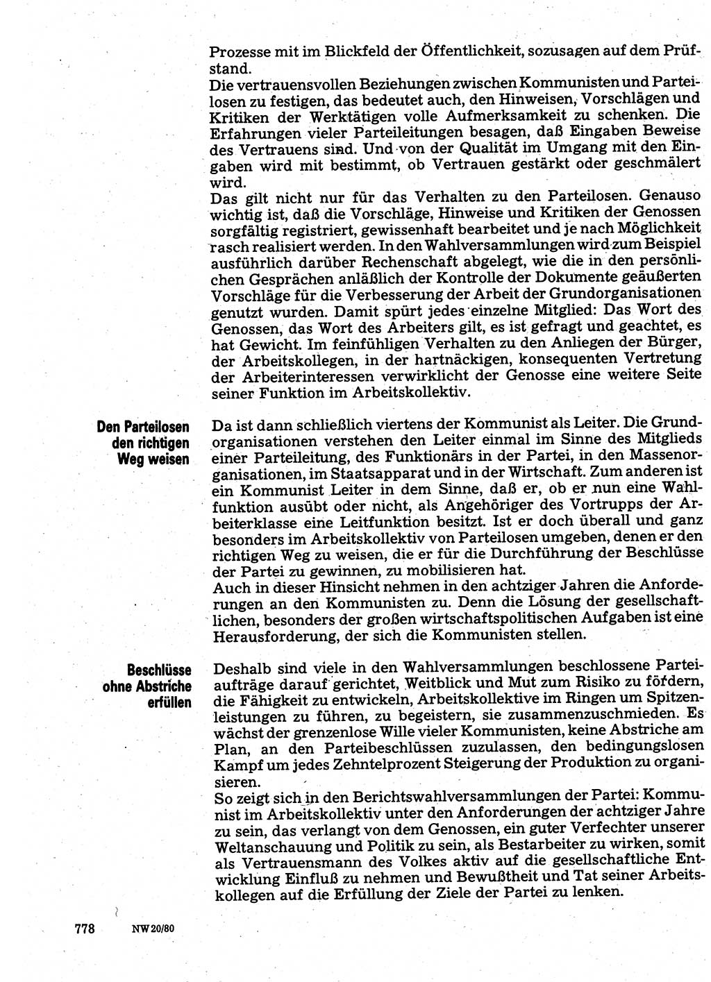 Neuer Weg (NW), Organ des Zentralkomitees (ZK) der SED (Sozialistische Einheitspartei Deutschlands) für Fragen des Parteilebens, 35. Jahrgang [Deutsche Demokratische Republik (DDR)] 1980, Seite 778 (NW ZK SED DDR 1980, S. 778)