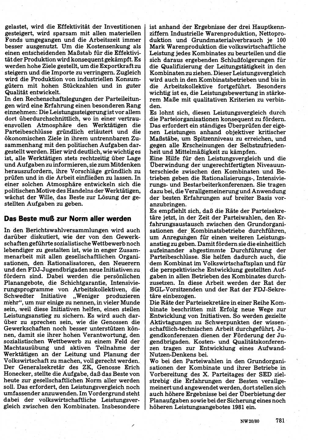 Neuer Weg (NW), Organ des Zentralkomitees (ZK) der SED (Sozialistische Einheitspartei Deutschlands) für Fragen des Parteilebens, 35. Jahrgang [Deutsche Demokratische Republik (DDR)] 1980, Seite 781 (NW ZK SED DDR 1980, S. 781)