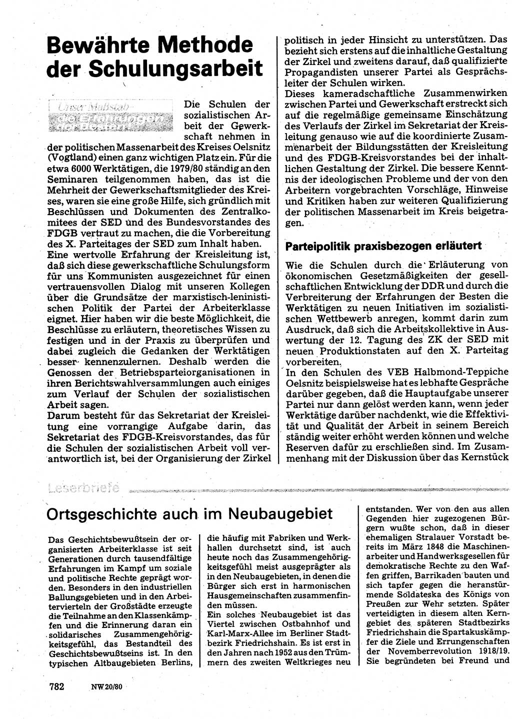 Neuer Weg (NW), Organ des Zentralkomitees (ZK) der SED (Sozialistische Einheitspartei Deutschlands) für Fragen des Parteilebens, 35. Jahrgang [Deutsche Demokratische Republik (DDR)] 1980, Seite 782 (NW ZK SED DDR 1980, S. 782)
