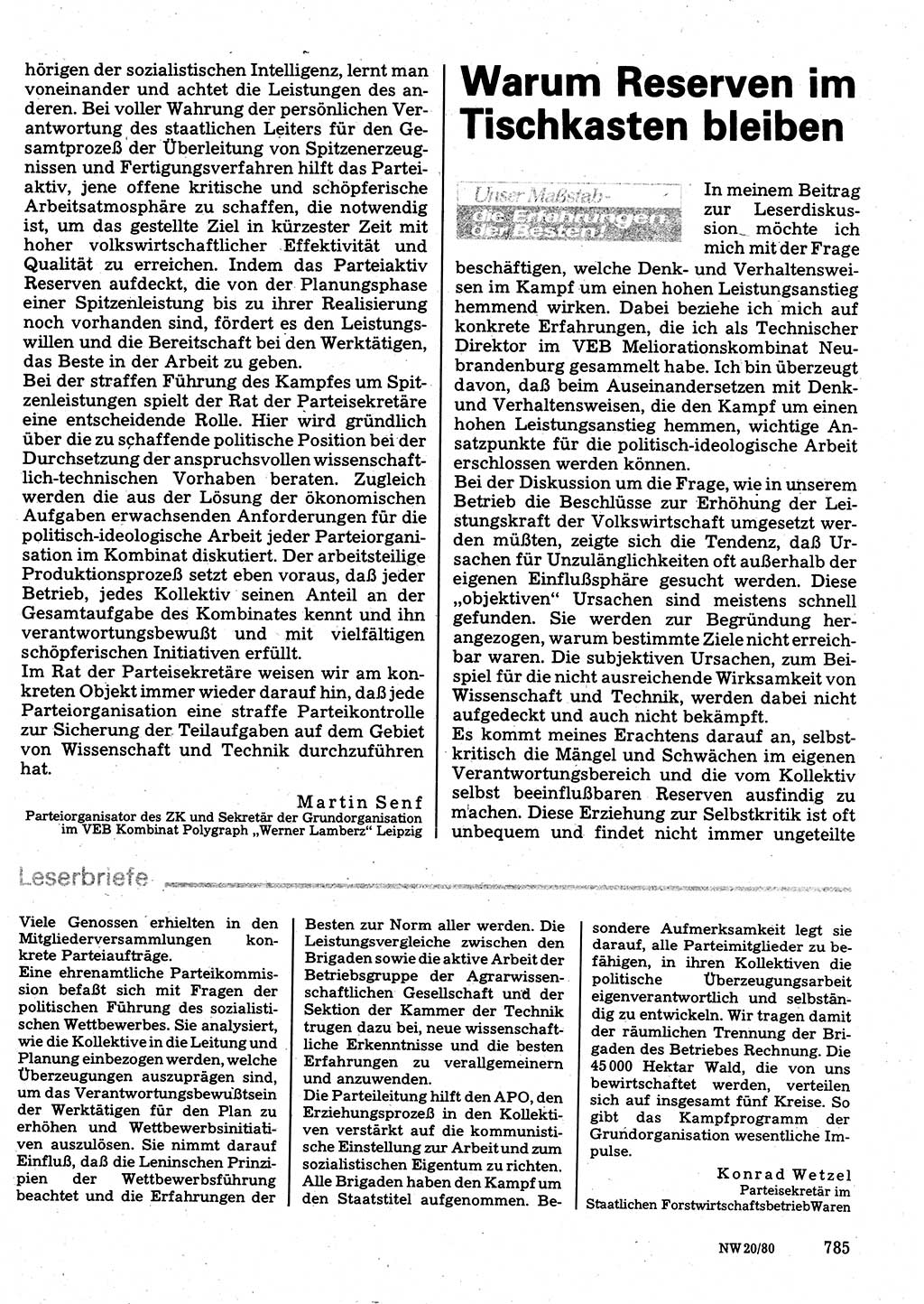 Neuer Weg (NW), Organ des Zentralkomitees (ZK) der SED (Sozialistische Einheitspartei Deutschlands) für Fragen des Parteilebens, 35. Jahrgang [Deutsche Demokratische Republik (DDR)] 1980, Seite 785 (NW ZK SED DDR 1980, S. 785)