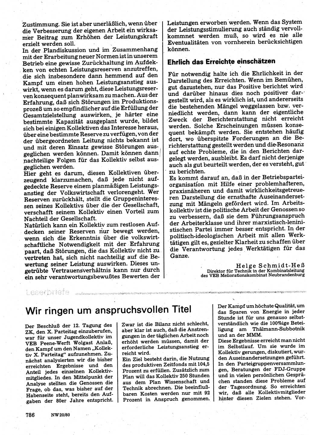 Neuer Weg (NW), Organ des Zentralkomitees (ZK) der SED (Sozialistische Einheitspartei Deutschlands) für Fragen des Parteilebens, 35. Jahrgang [Deutsche Demokratische Republik (DDR)] 1980, Seite 786 (NW ZK SED DDR 1980, S. 786)
