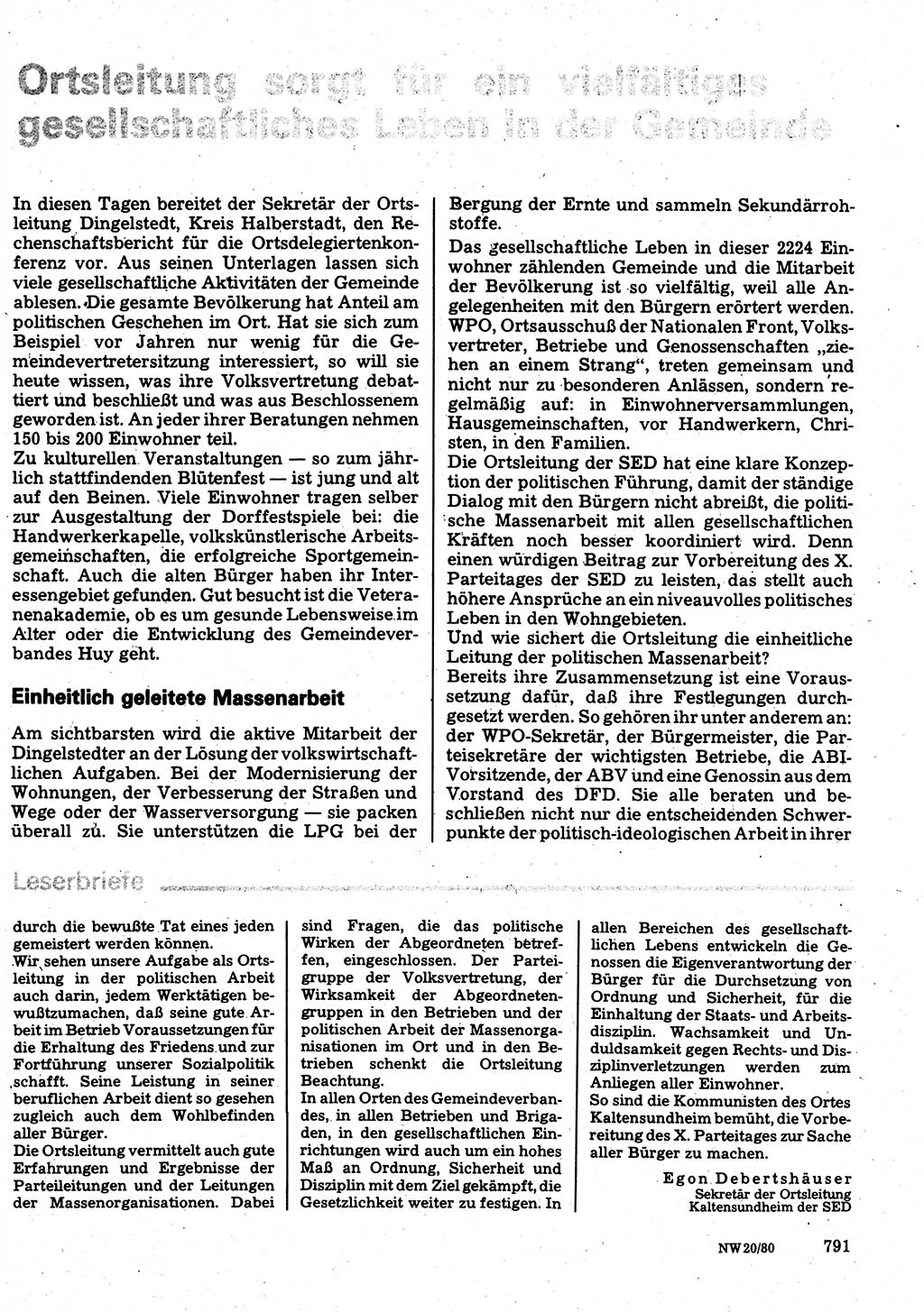 Neuer Weg (NW), Organ des Zentralkomitees (ZK) der SED (Sozialistische Einheitspartei Deutschlands) für Fragen des Parteilebens, 35. Jahrgang [Deutsche Demokratische Republik (DDR)] 1980, Seite 791 (NW ZK SED DDR 1980, S. 791)