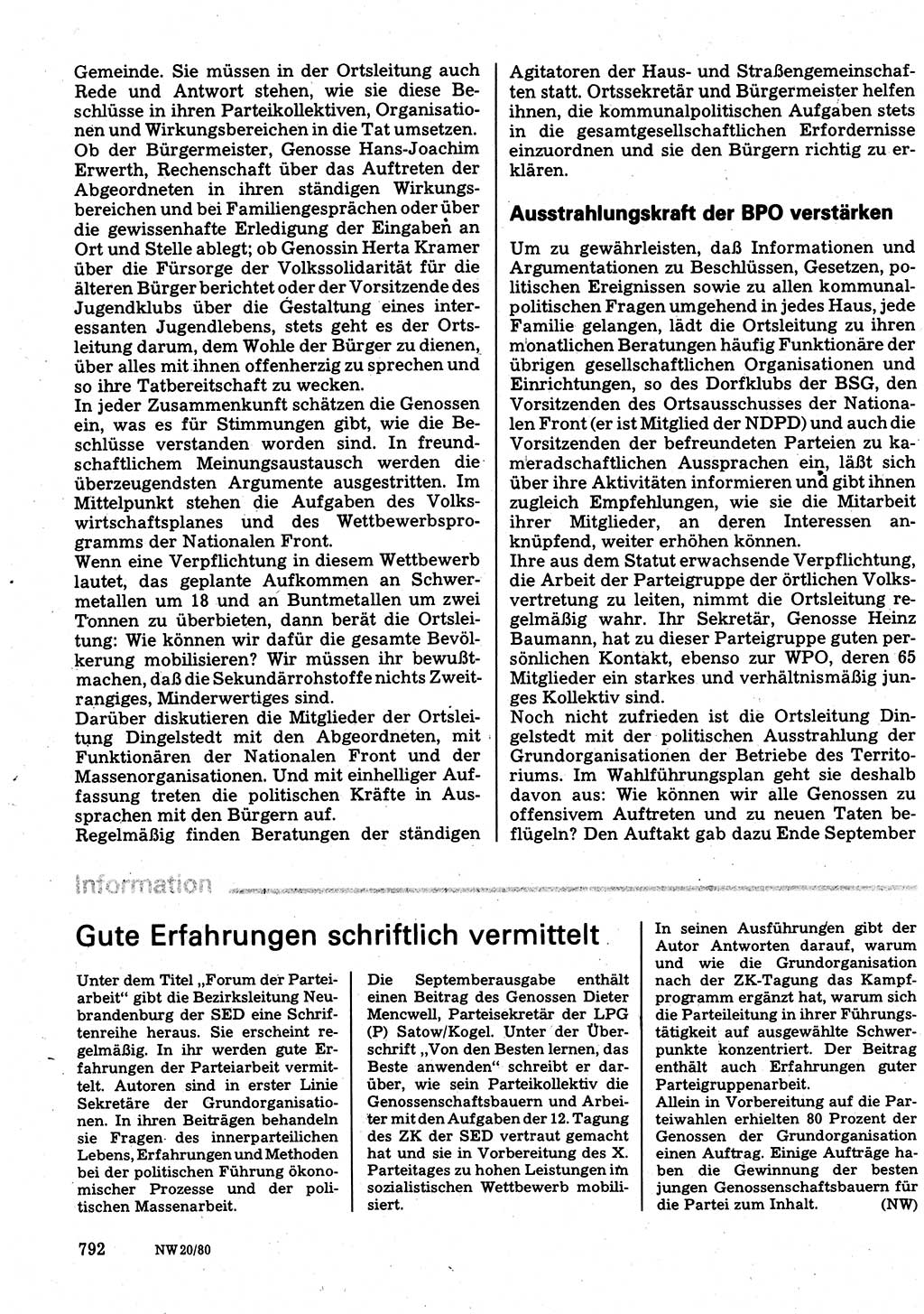 Neuer Weg (NW), Organ des Zentralkomitees (ZK) der SED (Sozialistische Einheitspartei Deutschlands) für Fragen des Parteilebens, 35. Jahrgang [Deutsche Demokratische Republik (DDR)] 1980, Seite 792 (NW ZK SED DDR 1980, S. 792)